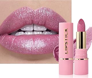 Lápiz labial metálico con purpurina rosa nude...