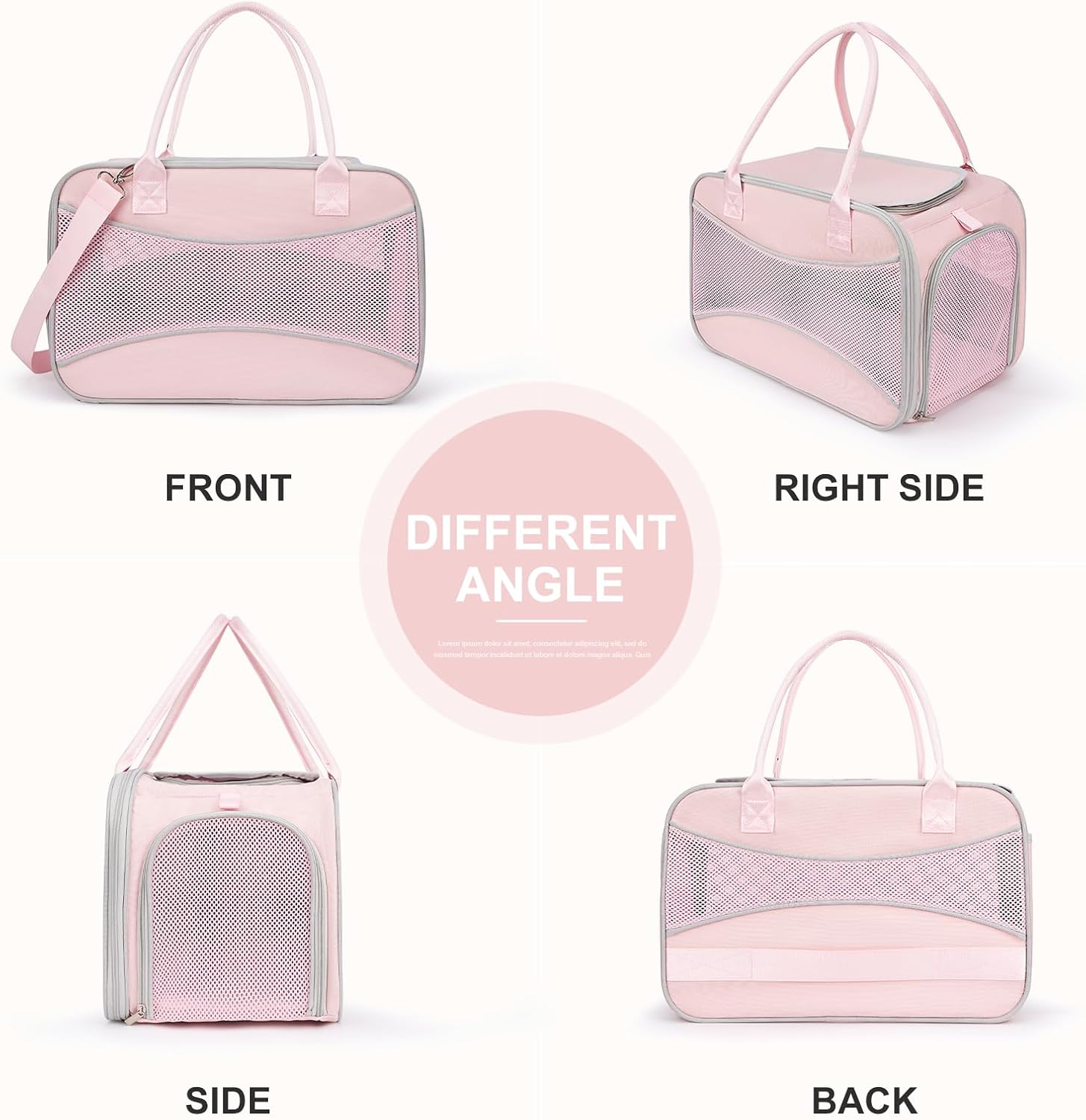 Cat Carrier, Pet Carrier Portable Bag Airline Approved Max 15lbs, Soft Sided Cat Carrier with Solid Outer Frame Design, Foldable Bowl, Adjustable Shoulder Strap, Pink