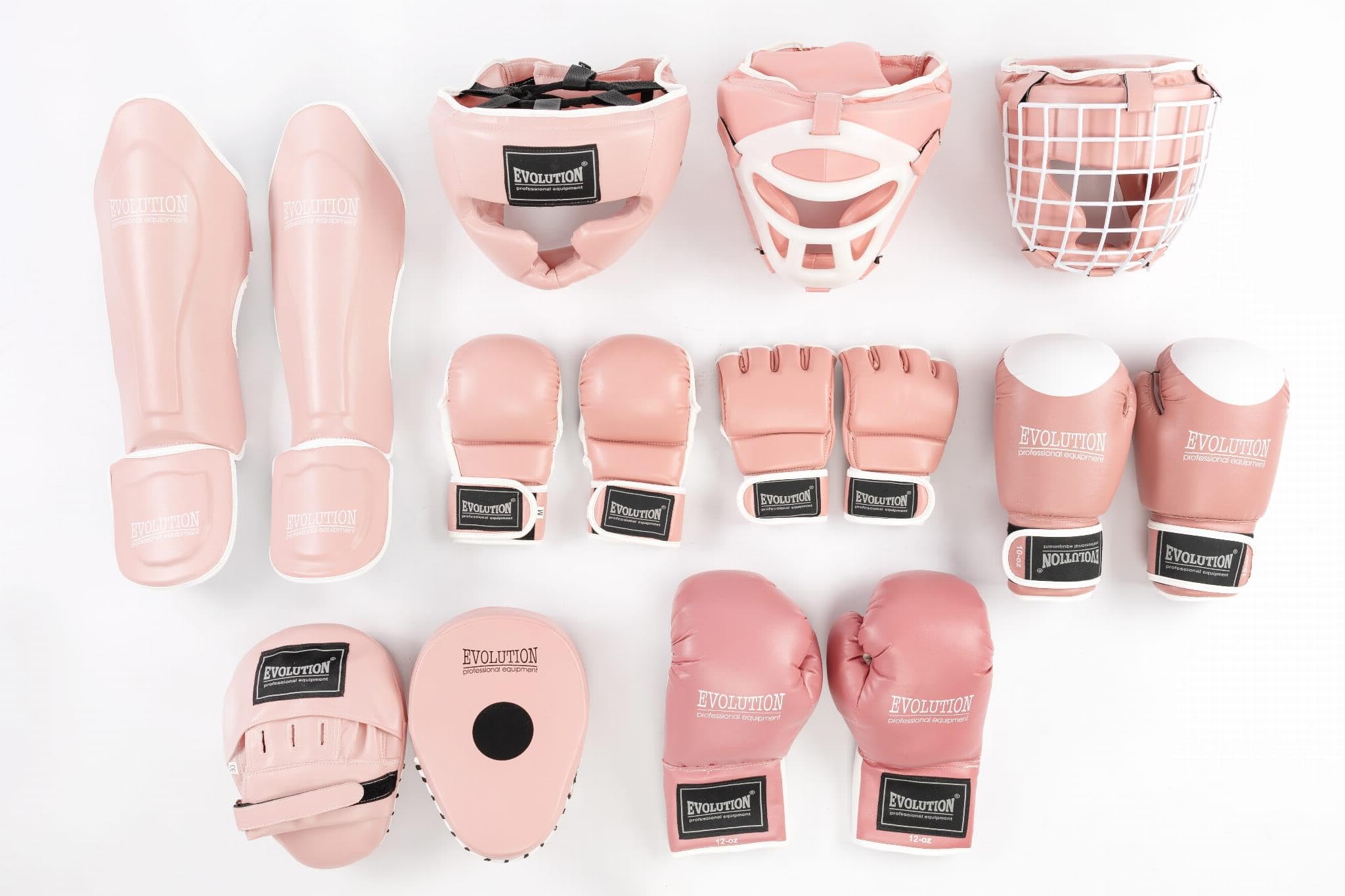 Evolution - Casco da boxe in similpelle con griglia in metallo, protezione per la testa, per kickboxing, arti marziali, MMA, allenamento boxe, sparring (rosa)