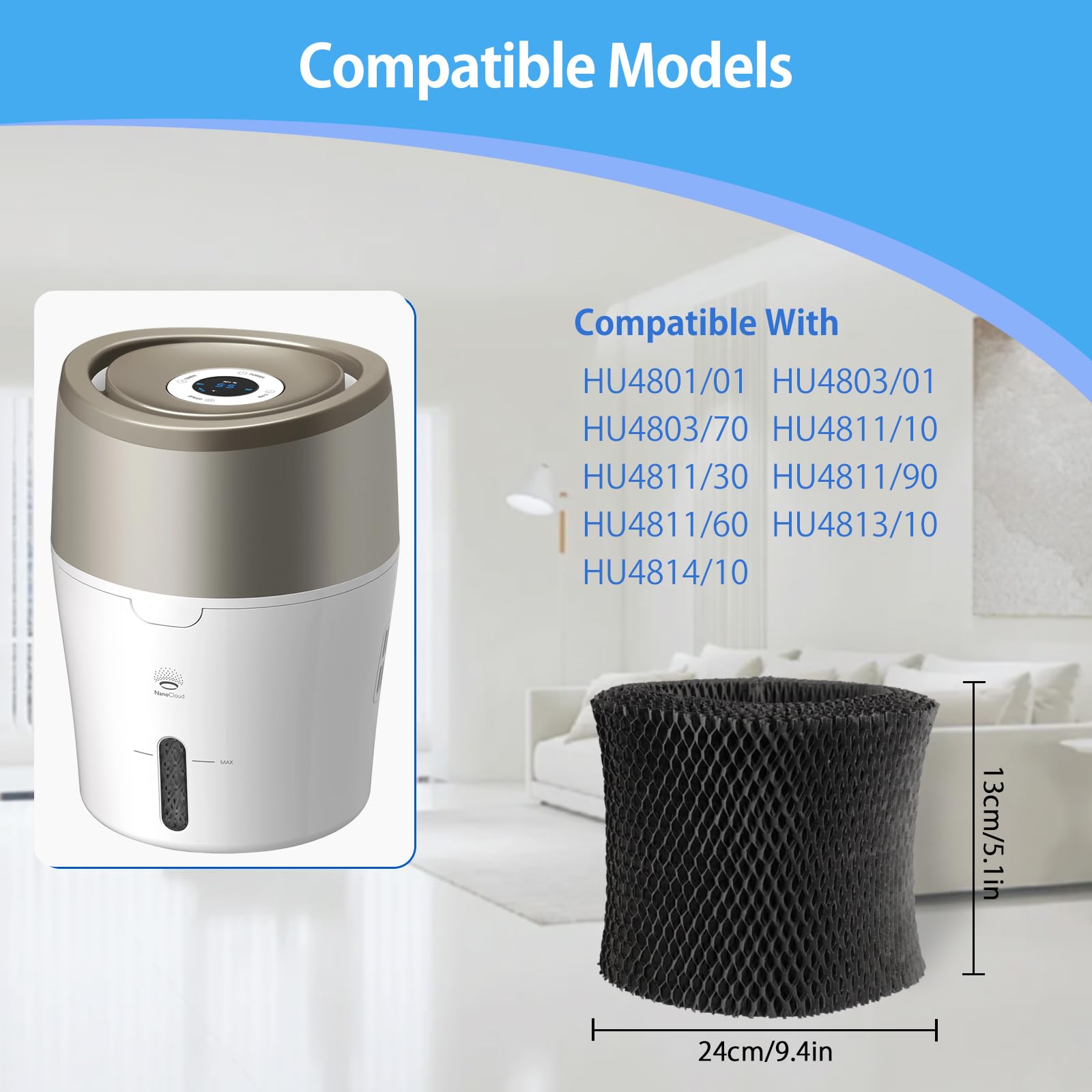 FY2401/30 Filtro umidificatore compatibile con umidificatore Philips Series 2000,HU4814, HU4813, HU4811, HU4803 & HU4801, numero di parte FY2401/30,2 pz