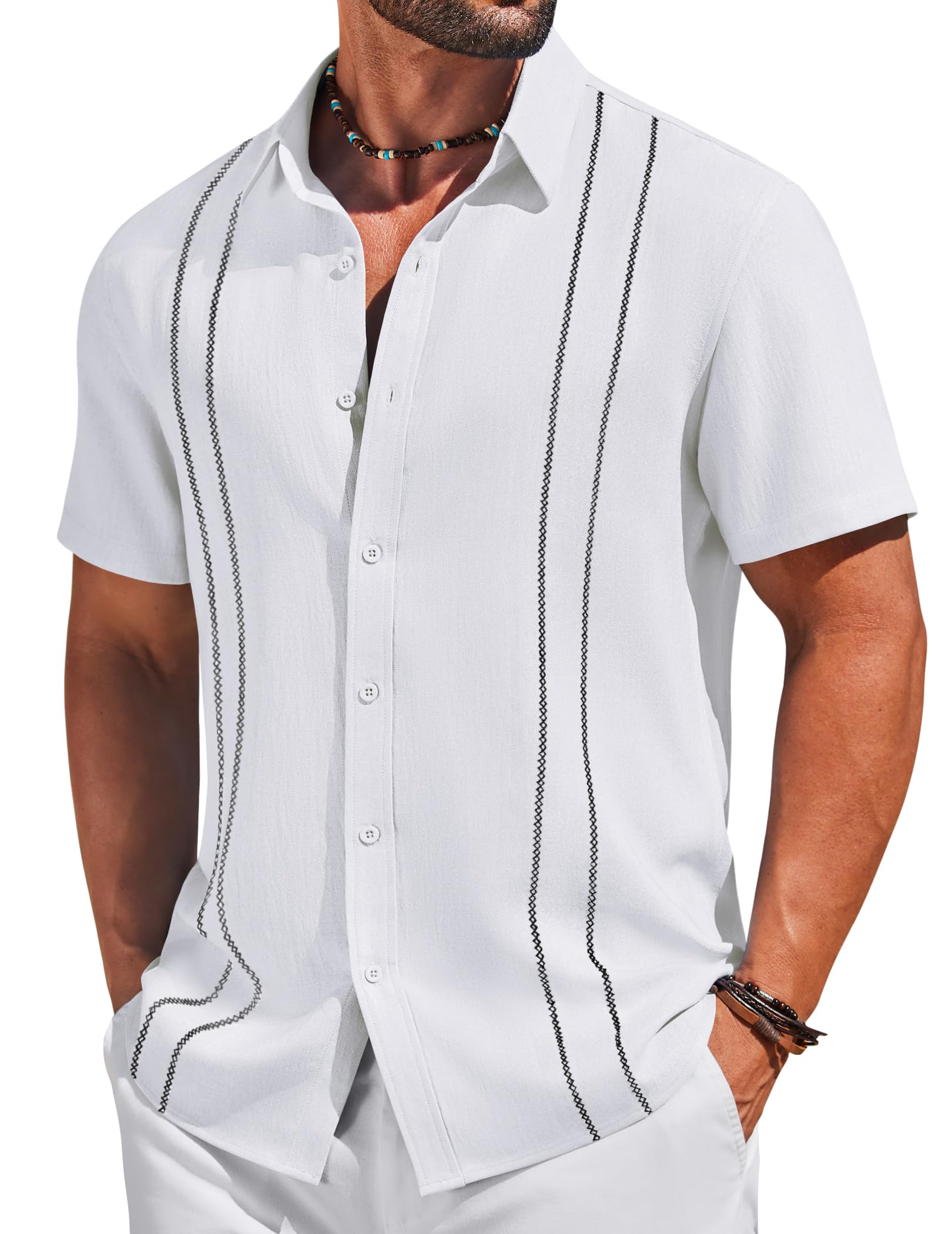 COOFANDY Men's Cuban Guayabera Shirts Short Sleeve Button Down Shirt