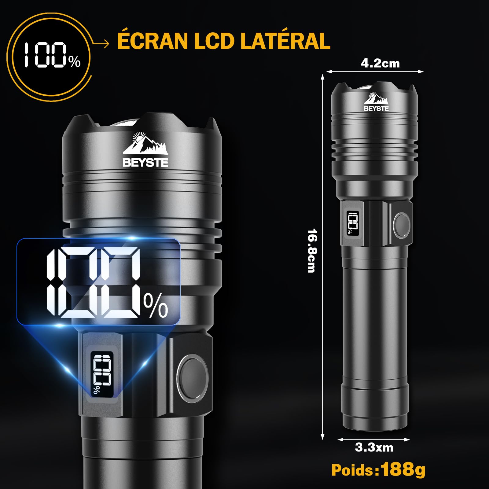 Lampe Torche LED Ultra Puissante, 1000000 Lumens Lampe De Poche, Lampe Torches Rechargeable USB, Lampe De Poche LED Ultra Puissante, Lampe Torche Tactique Longue PortéeIPX6 Étanche Pour Camping