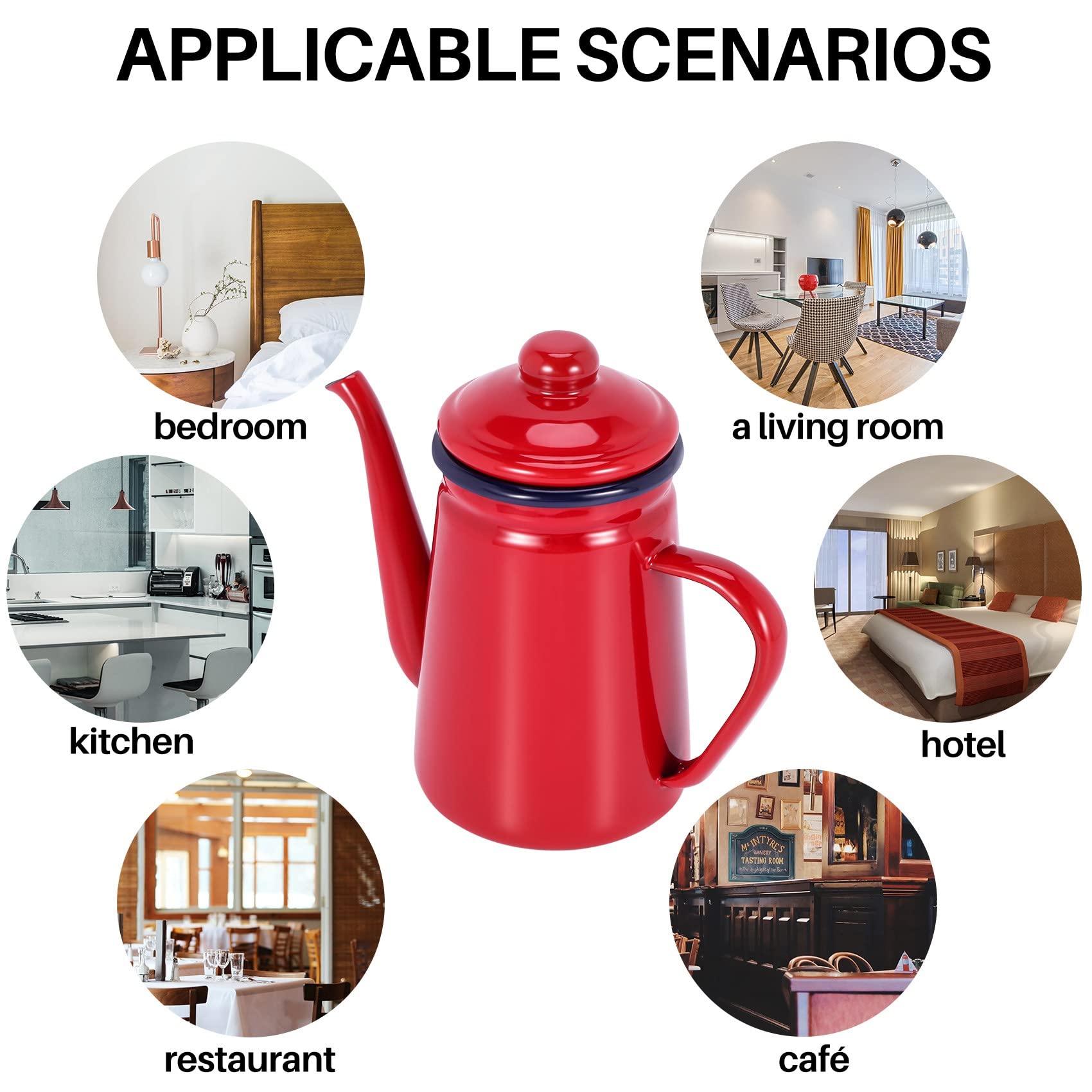 RUSWEST Cafetière Émaillée 1,1 L Rouge - Compatible Induction Et Gaz, Design Vintage
