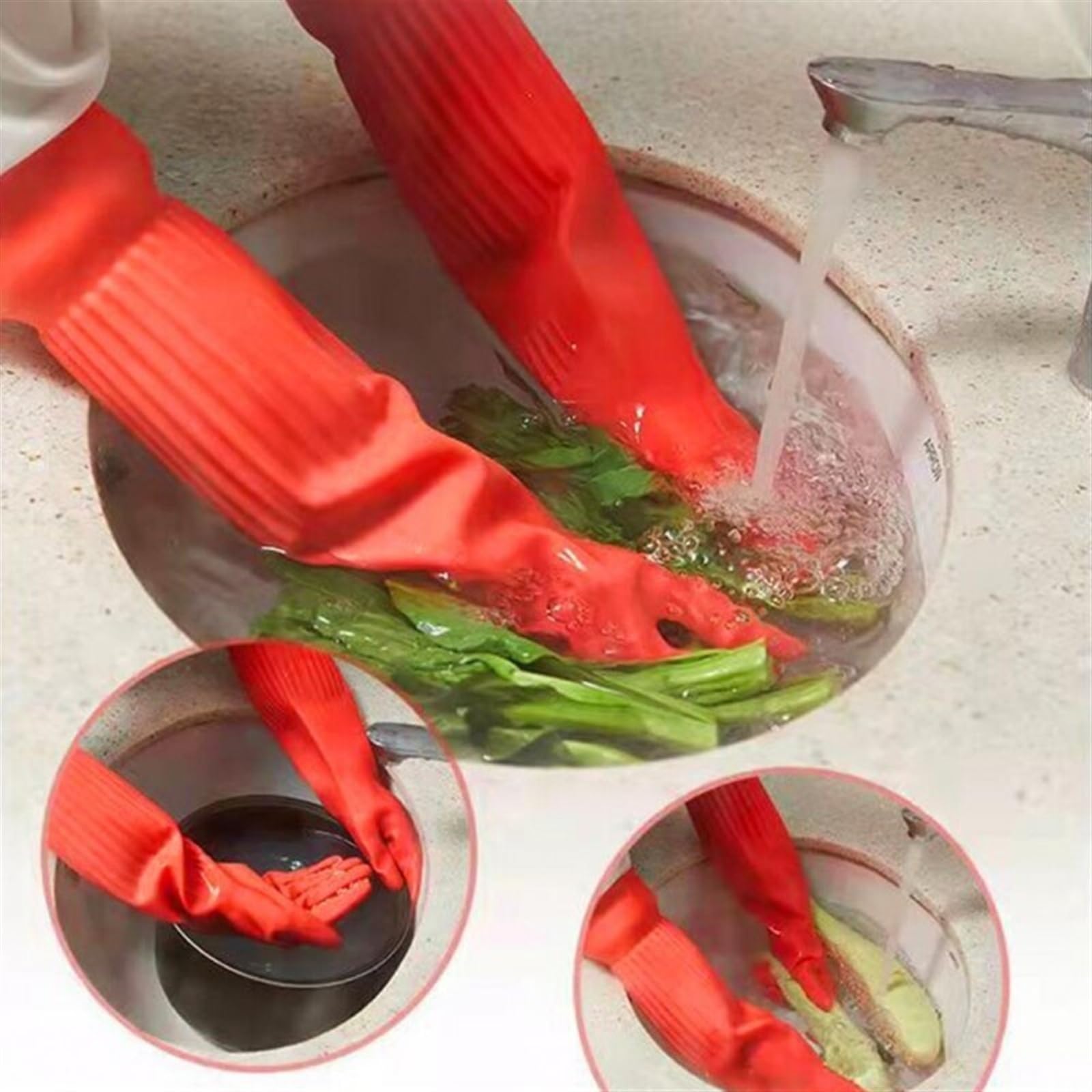 Guantes domésticos de lavado de caucho impermeable Latex Dishwashing Gloves, Non Slip Kitchen Cleaning Rubber Gloves(Giallo)