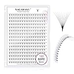 NAGARAKU Premade Fans Eyelash Extensions 320 Fans 10D Volume 0.07mm C curl 9mm Sharp Narrow Stem Clusters Thin Pointy Base Russian Pre Fanned Fluffy Matte Black