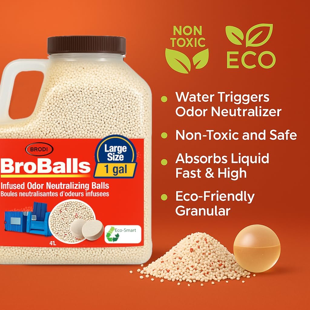 Broballs Dumpster Deodorizer, Triple Action Odor Eliminator, Long-Lasting Scent, Liquid Absorber, Non-Clumping, for Garbage Bins & Trash Storage Areas, Large 1 gal
