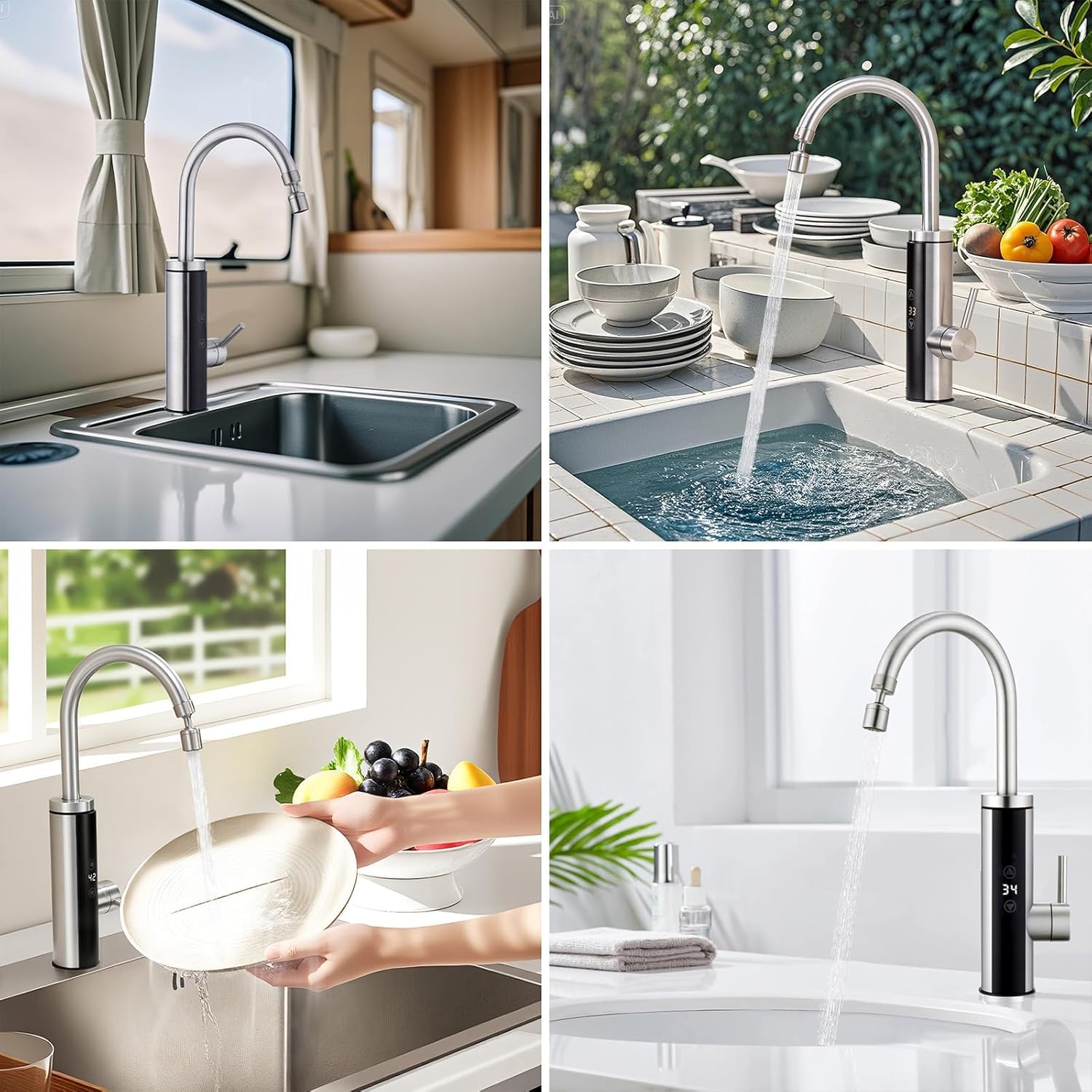 HOMELODY Elektrischer Wasserhahn mit Durchlauferhitzer 230V, Wasserhahn Küche mit Touch-Temperaturregler & LED-Display, Anti-Spritz Edelstahl Küchenarmatur, Durchlauferhitzer Küche, Garten & Camping