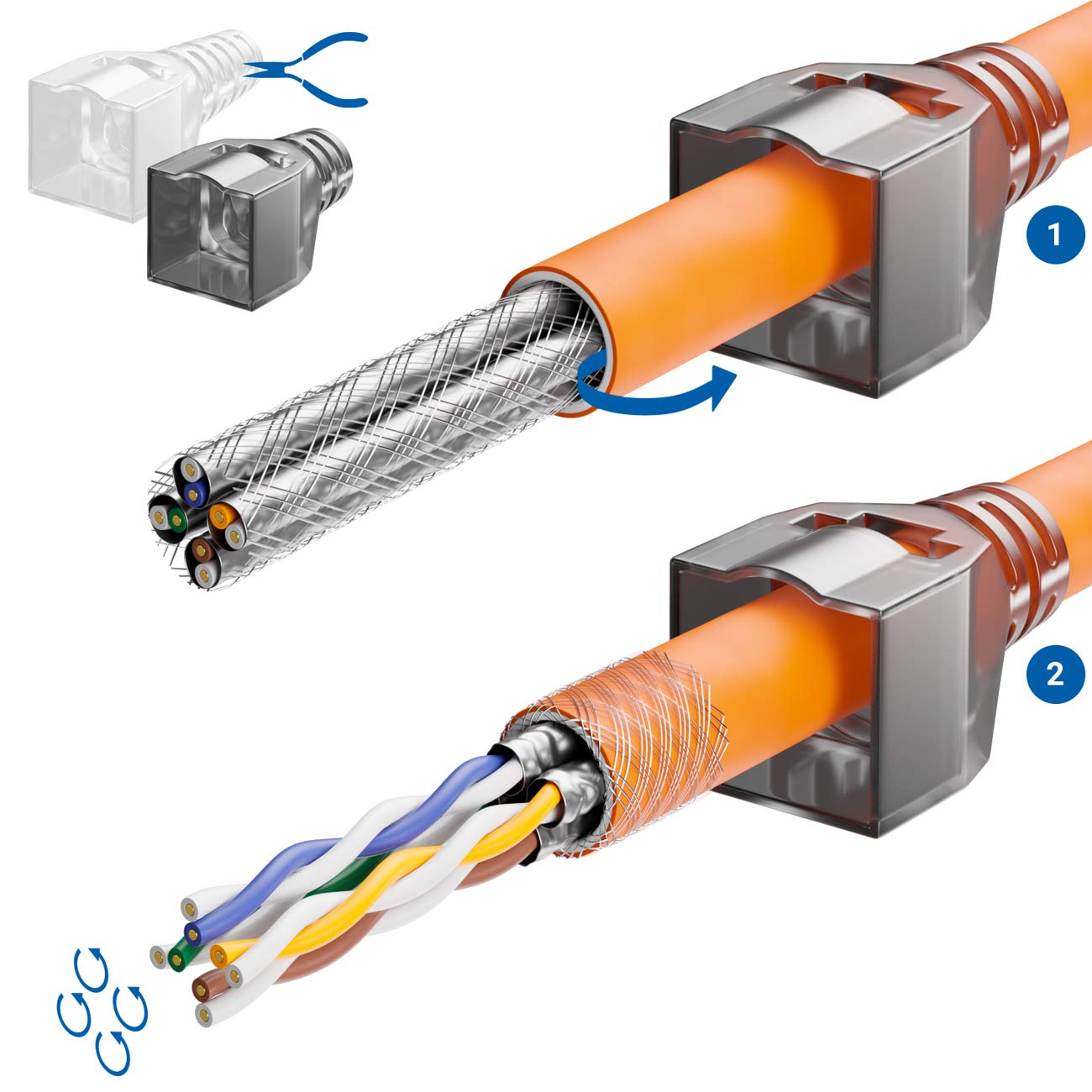 deleyCON 4x Connettore di Rete CAT 6a RJ45 con Connessione LSA per Cavi di Installazione Rigidi Schermati 10 Gbit/S Cavo LAN Connettore per Cavo di Rete CAT6a Alloggiamento in Metallo