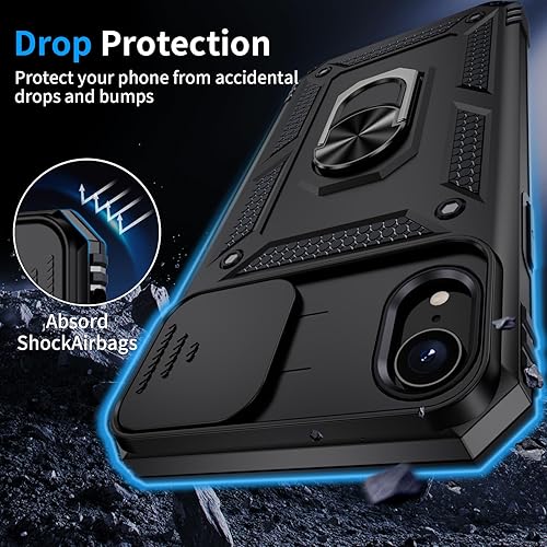 Miniatura 4 de Funda para iPhone XR, iPhone XR con 2 protectores de pantalla HD + funda para cámara deslizante, grado militar de 16 pies, funda protectora probada