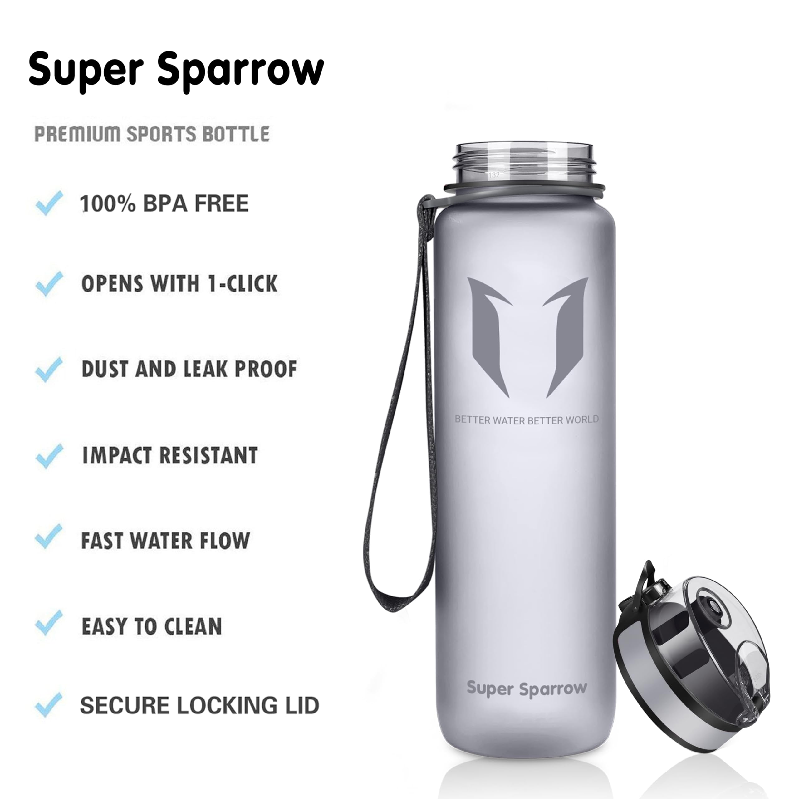 Super Sparrow Borraccia Sportiva & Bottiglia Bambini Senza Perdite - 350ml/500ml/750ml/1L/1.5L - Senza BPA