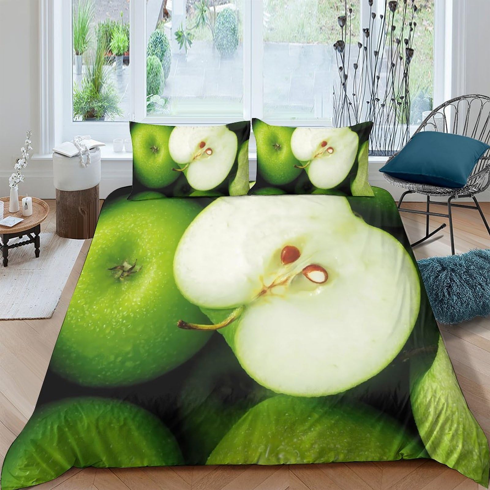 Ctjqhvkz Style-4 3D Printed Green Apple Fitted Sheet Microfiber Soft Fruit Slice Bed Cover For Bedroom Guest Room Decor Easy Care Single（135X200cm）