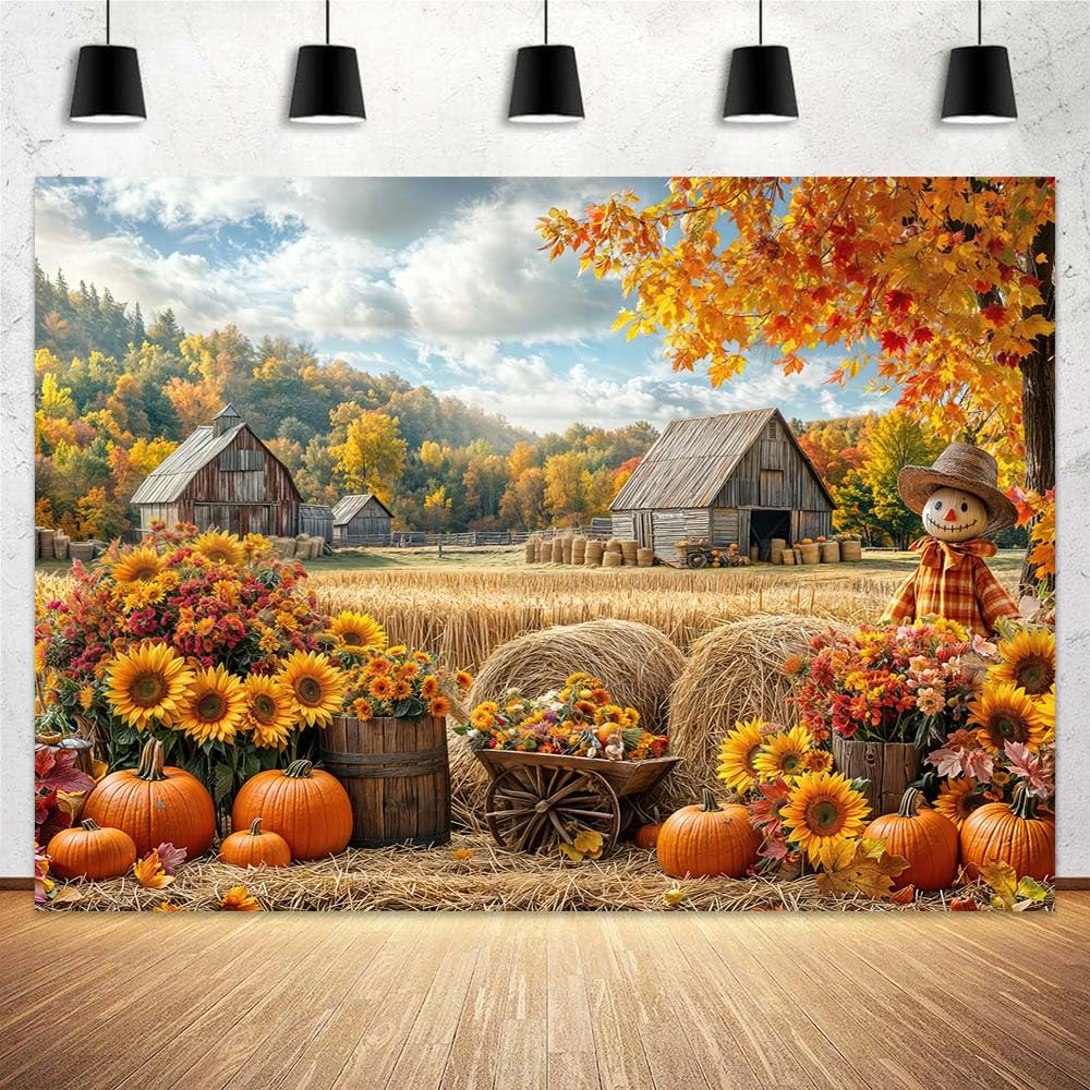 5x3ft Fall Thanksgiving Halloween Backdrop Autumn Maple Leaves Pumpkin Forest Party Supplies Farm Harvest Photo Booth Banner