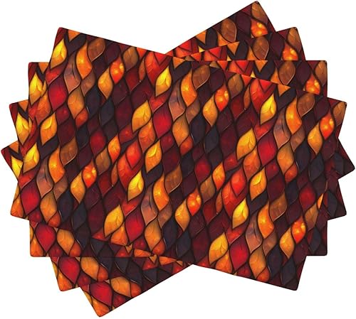 Miniatura 1 de Dining Table Placemats Set of 4-12x18 Inch Red Feather Pattern Print Faux Linen Double Heat Resistant Place Mats, Kitchen Table Mats, Wipeable