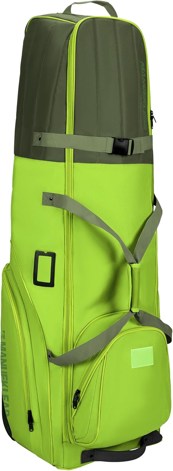 MANUEKLEAR Golf Bag Travel Case for Airlines with Travel Wheels, Golf Travel Bags for Airlines with Padded Top, 1680D Nylon Foldable Golf Travel Covers with 3 Large Pocket for Golfer
