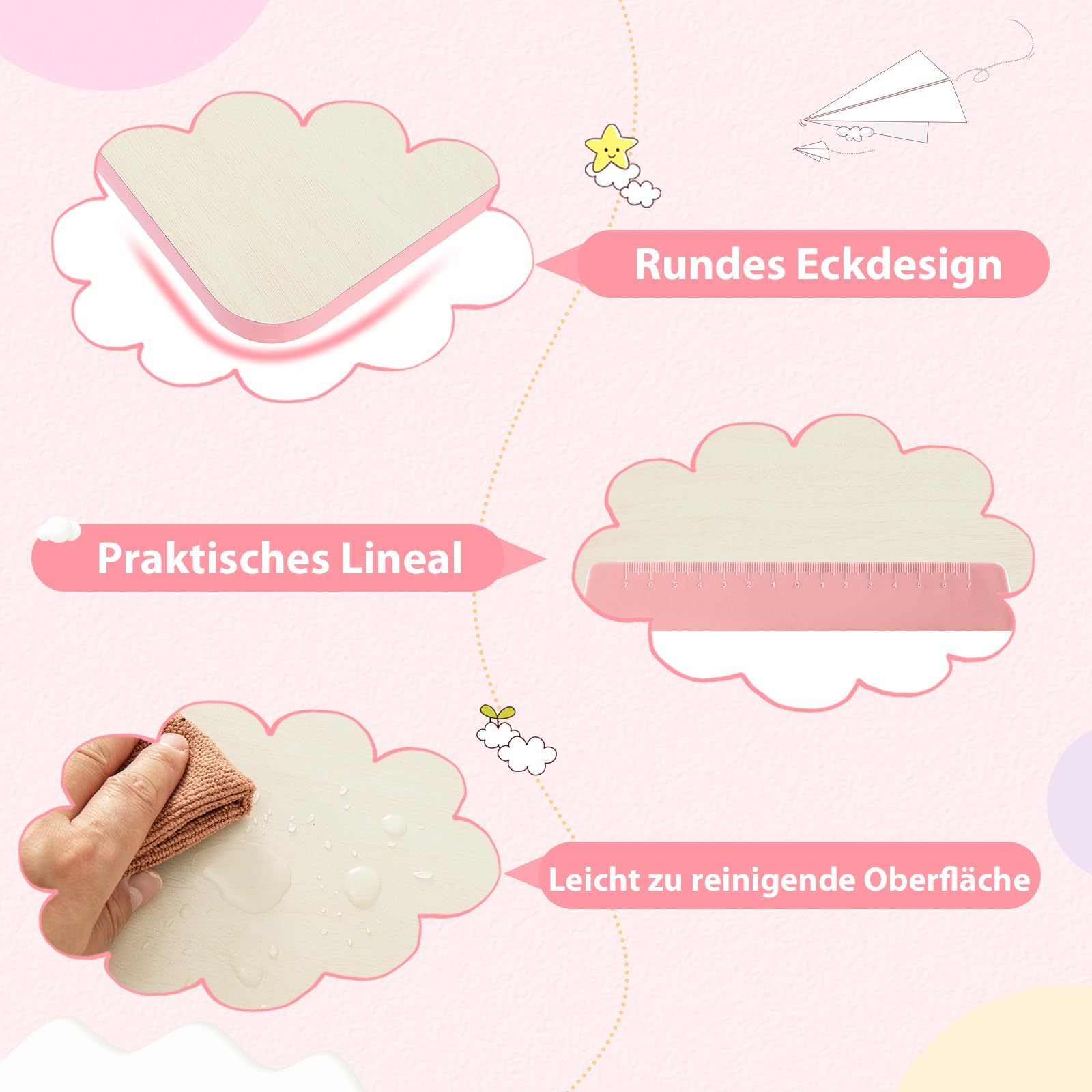 FANTASK Kinder Höhenverstellbarer Schreibtisch, Kinderschreibtisch mit neigbarer Tischplatte, Regalen & Schublade, Multifunktionaler Schülerschreibtisch für 3-12 Jahre Kinder (Rosa)