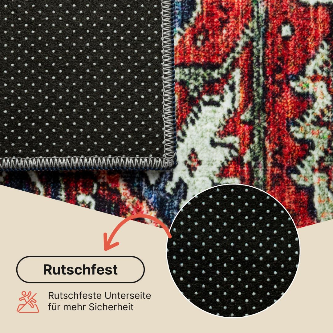 TAPISO Ispahan Teppich Klassisch Vintage Rostrot Gold 160 x 230 cm | bedruckter Teppich mit Antirutsch Wohnzimmer Schlafzimmer Oeko-Tex
