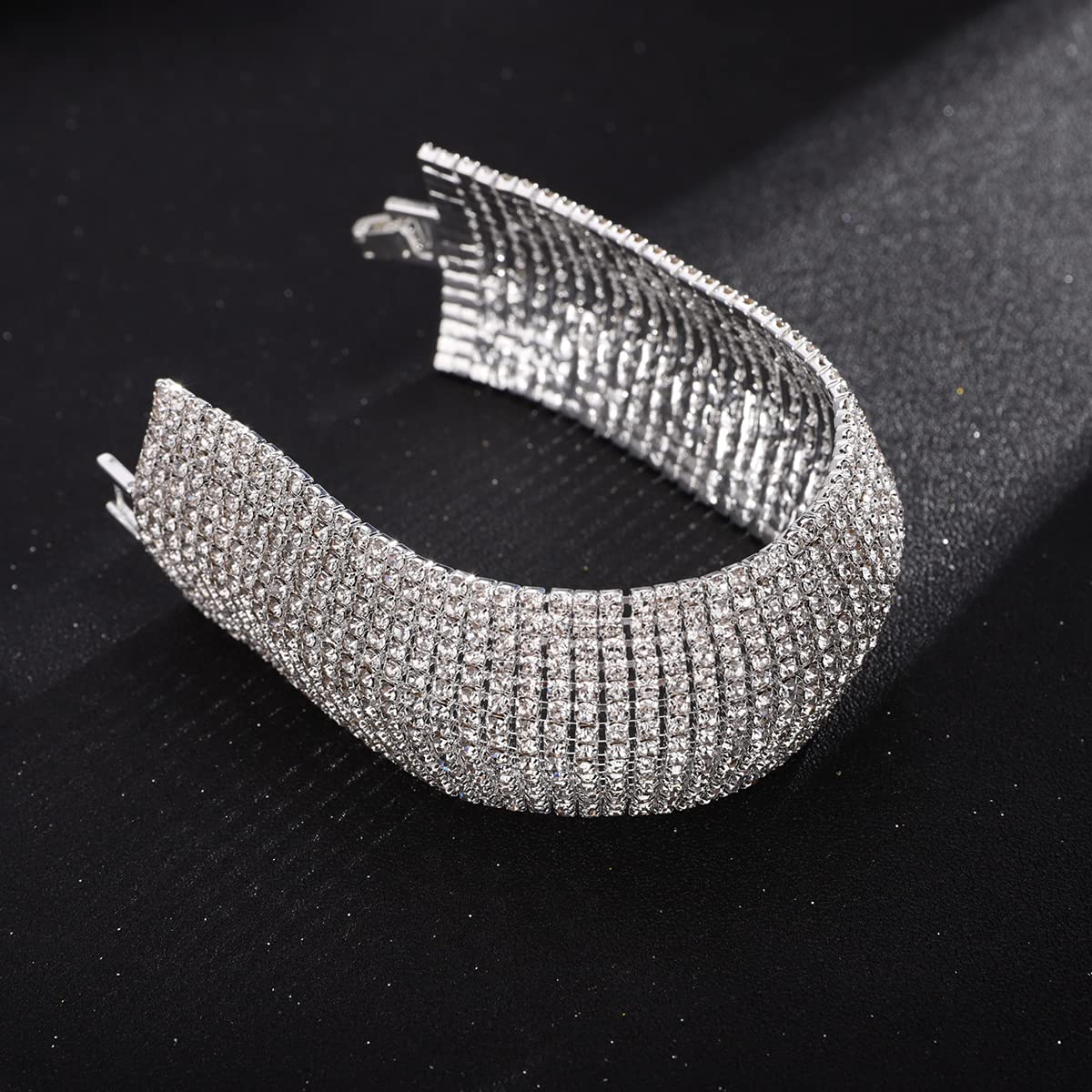 Pulseras de diamantes de imitación de plata y oro, pulseras anchas para mujeres y niñas, pulseras de cadena de tenis de varias capas, Plata 5