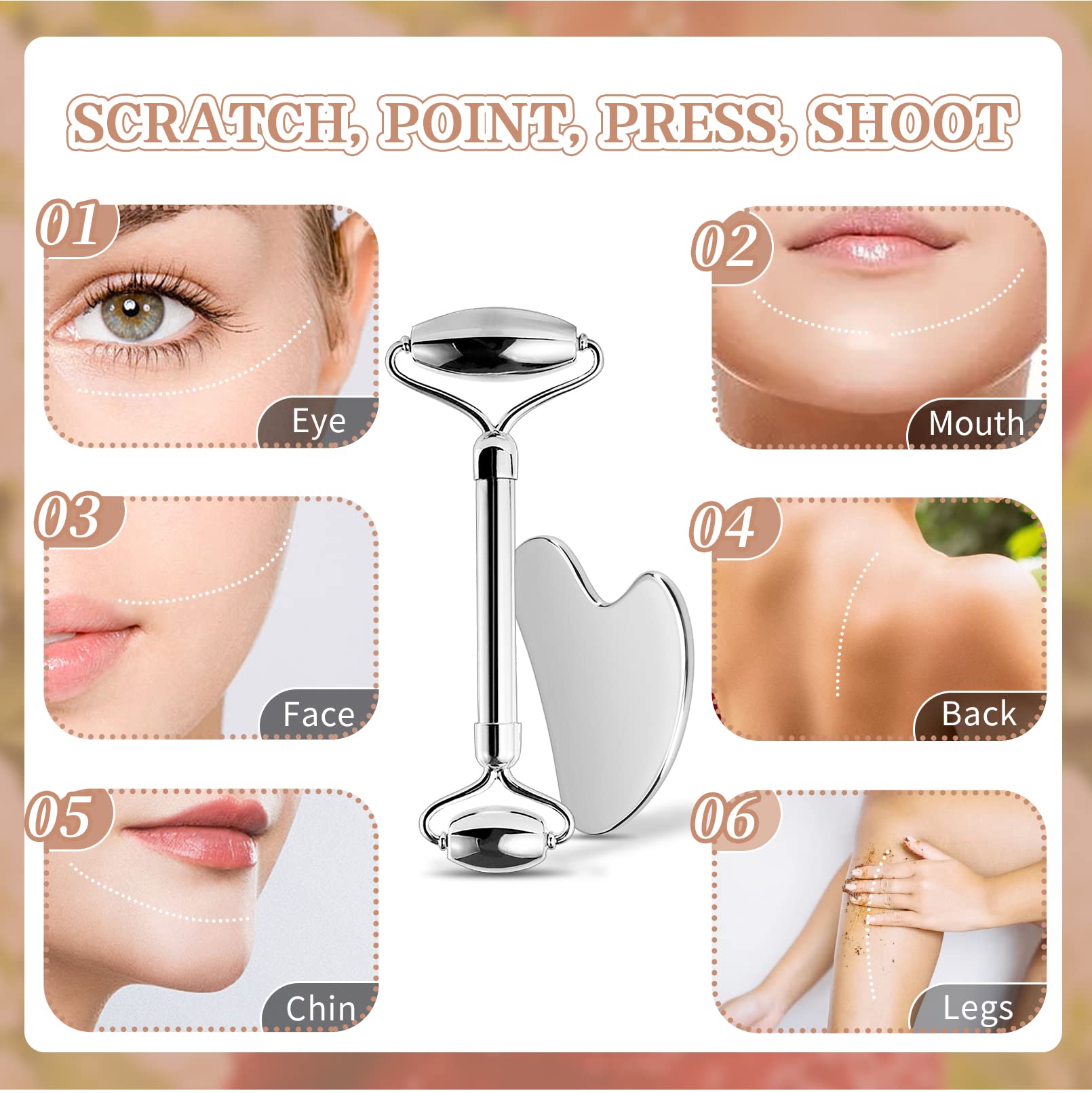 Gesichtsroller aus Edelstahl & Gua Sha