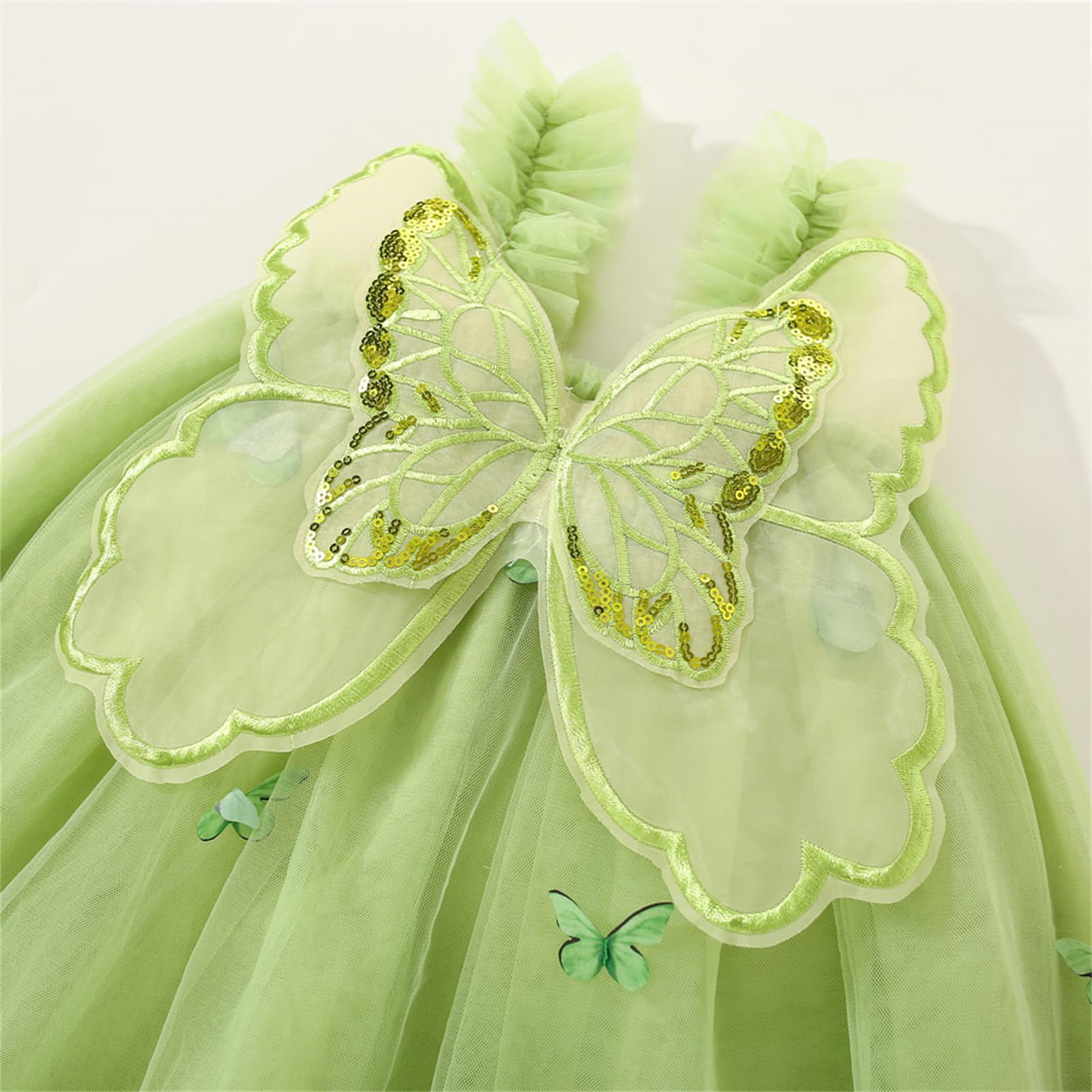 Baby Girl Toddler Butterfly Dress Sleeveless Tulle Tutu Wings Fairy Layered Ruffle Birthday Party Princess Dresses (Green,2-3 Years)
