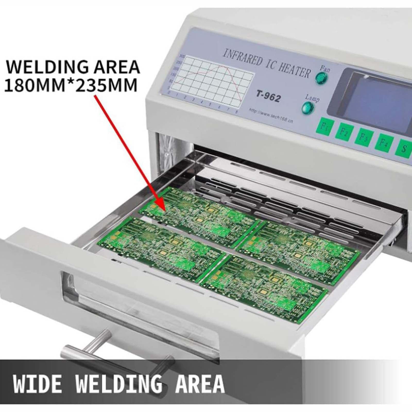 Four à reflux 800 W 220 V | Machine à souder automatique | Dispositif de soudage infrarouge avec circulation d'air chaud, 180 x 235 mm pour applications de soudure de précision