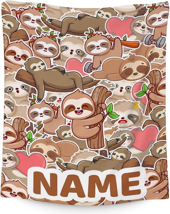 Mercuryelf Custom Sloth Throw Blanket - Soft, Fuzzy & Warm - 30x40 Inches Small Blankets for Lap, Crib - Brown Novelty Throws Gift for Sloth Lovers