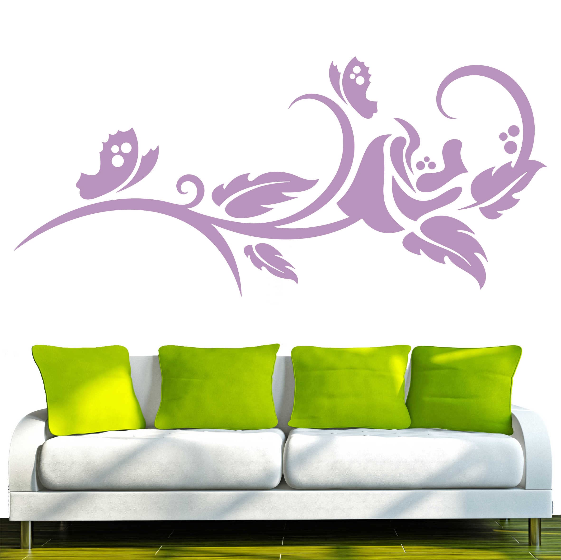 INDIGOS UG - Decalcomanie da muro - adesivi da parete - Murale - D153 Bellissimi Fiori Foglie Farfalla, Bianco, 240 x 108 cm - Decorazione per soggiorno, camera dei bambini, ufficio, scuola
