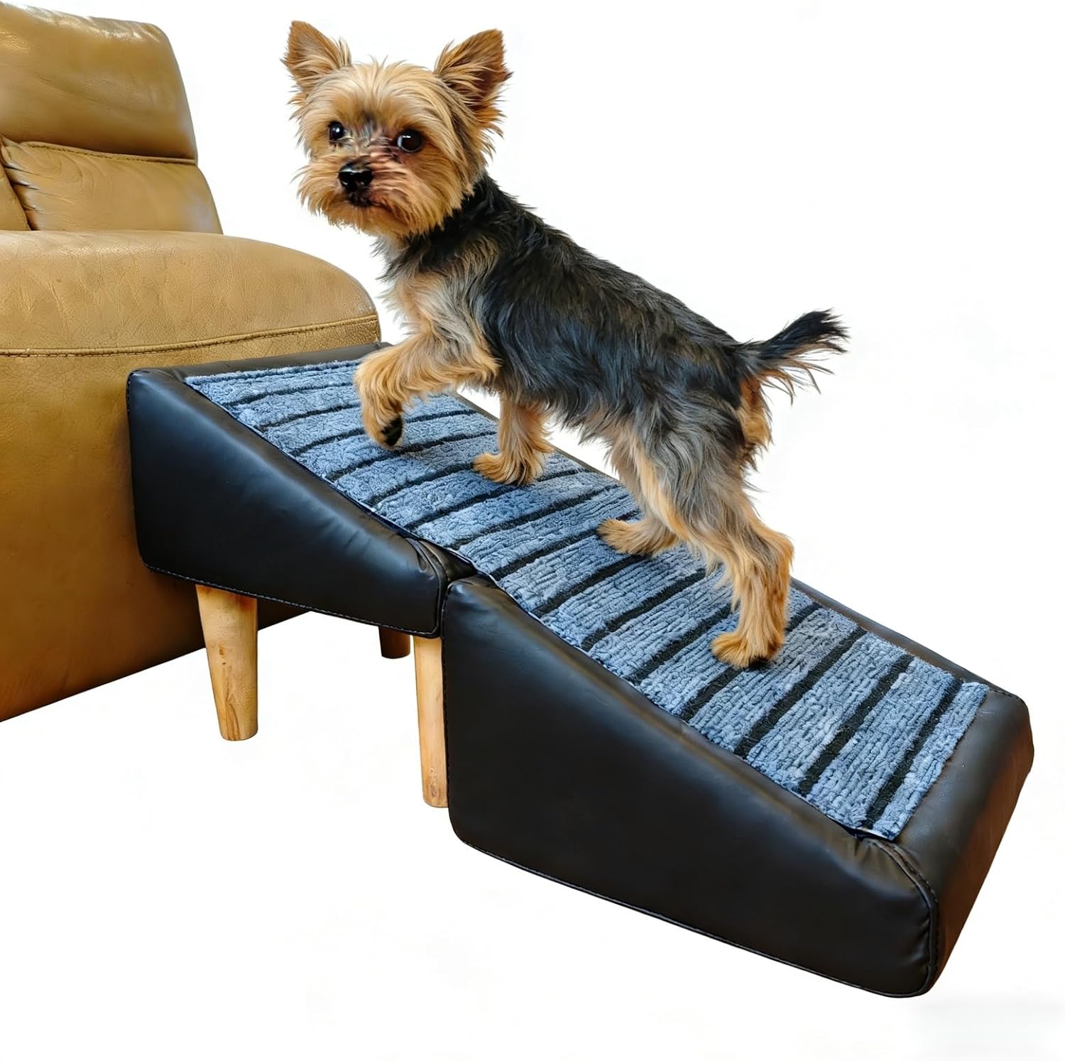 Small Dog Stairs for Bed 15" H - Wooden Non-Slip Foldable 2-in-1 Pet Ottoman | Fits 10-15" Low Beds/Couches, Pet Steps for Puppy