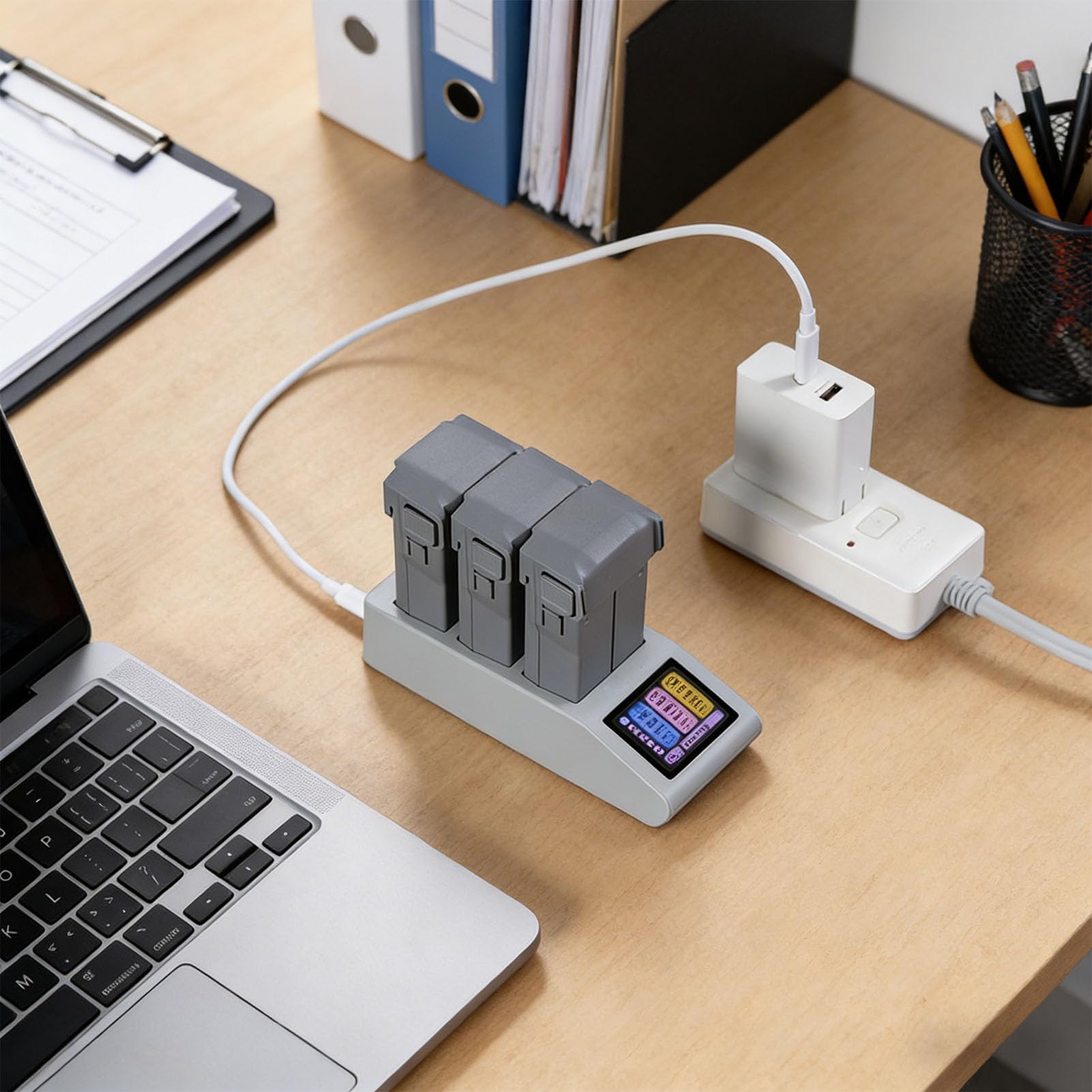 Fockety Caricabatterie Intelligente per Drone Serie Mini5pro, Interfaccia USB C 3 Batterie Hub di Ricarica Batterie Ricaricabili con Cavo di Ricarica per Auto Caricabatteria LCD
