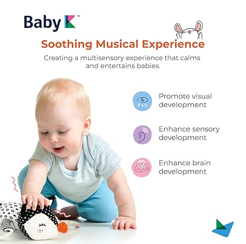 Miniatura 5 de BABY K Oruga de zorro musical de peluche para bebé de 0 a 12 meses, juguete de sonajero para bebé con papel arrugado, juguetes sensoriales para