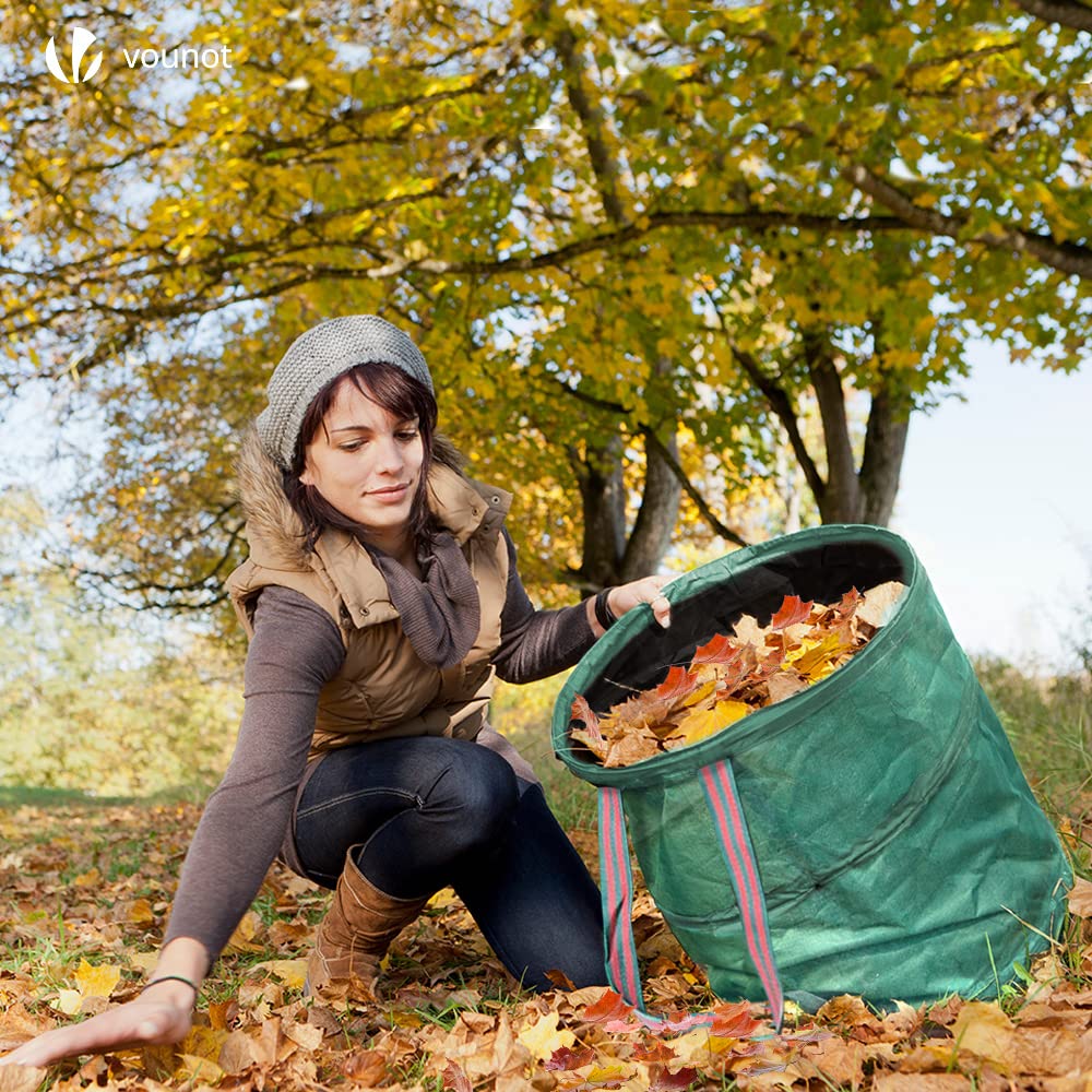 VOUNOT Pop Up Gartensack mit Griffen und Kordelzugverschluss 3er Set 170 L, Faltbarer Laubsack Selbstaufstellend Gartenabfallsack, Grün