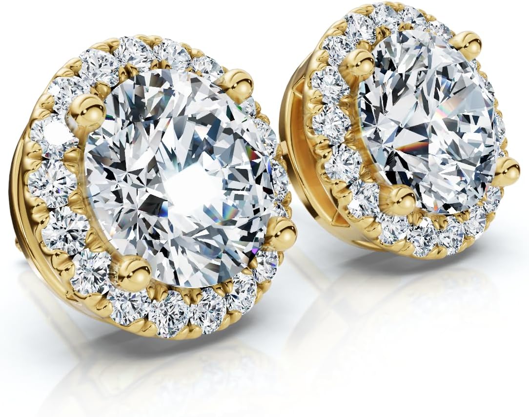 Pompeii 2.25Ct Halo Round Diamond Studs 14k Gold Lab Grown Women's Earrings (F/G,VS1-VS2)