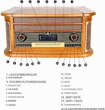 9-in-1 DAB Vinyl Turntable Vintage Wood with Bluetooth/FM/Stereo Speaker/CD/MP3/Cassette/USB