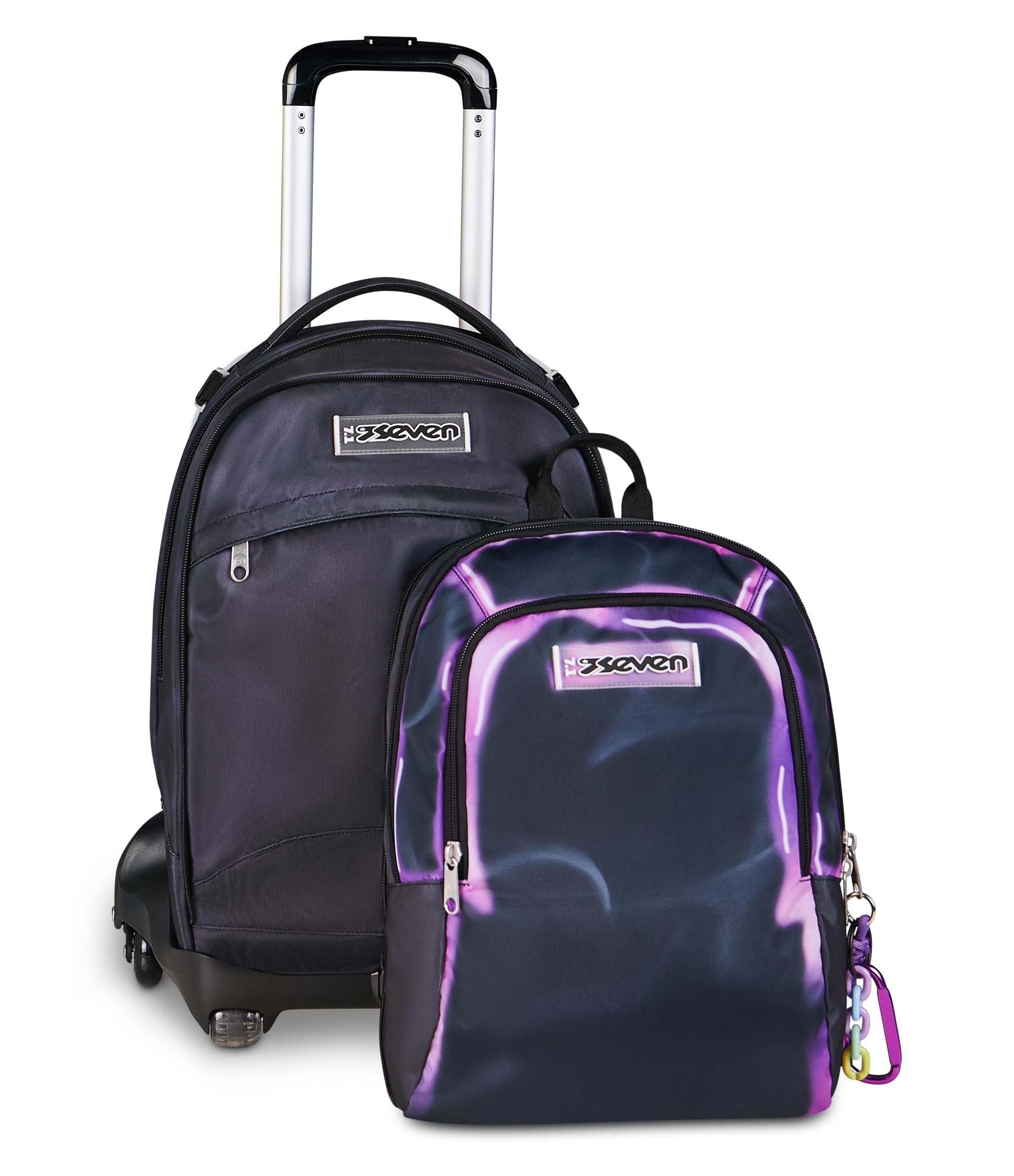 Seven Trolley Scuola Jack 8 Ruote Detach SHADOWS OF COLOR, Nero, 34 L, Scomponibile, Cross-over System, Zainetto staccabile, Tasca laterale porta borraccia, Scuola elementare e media, Bambini, Ragazzi