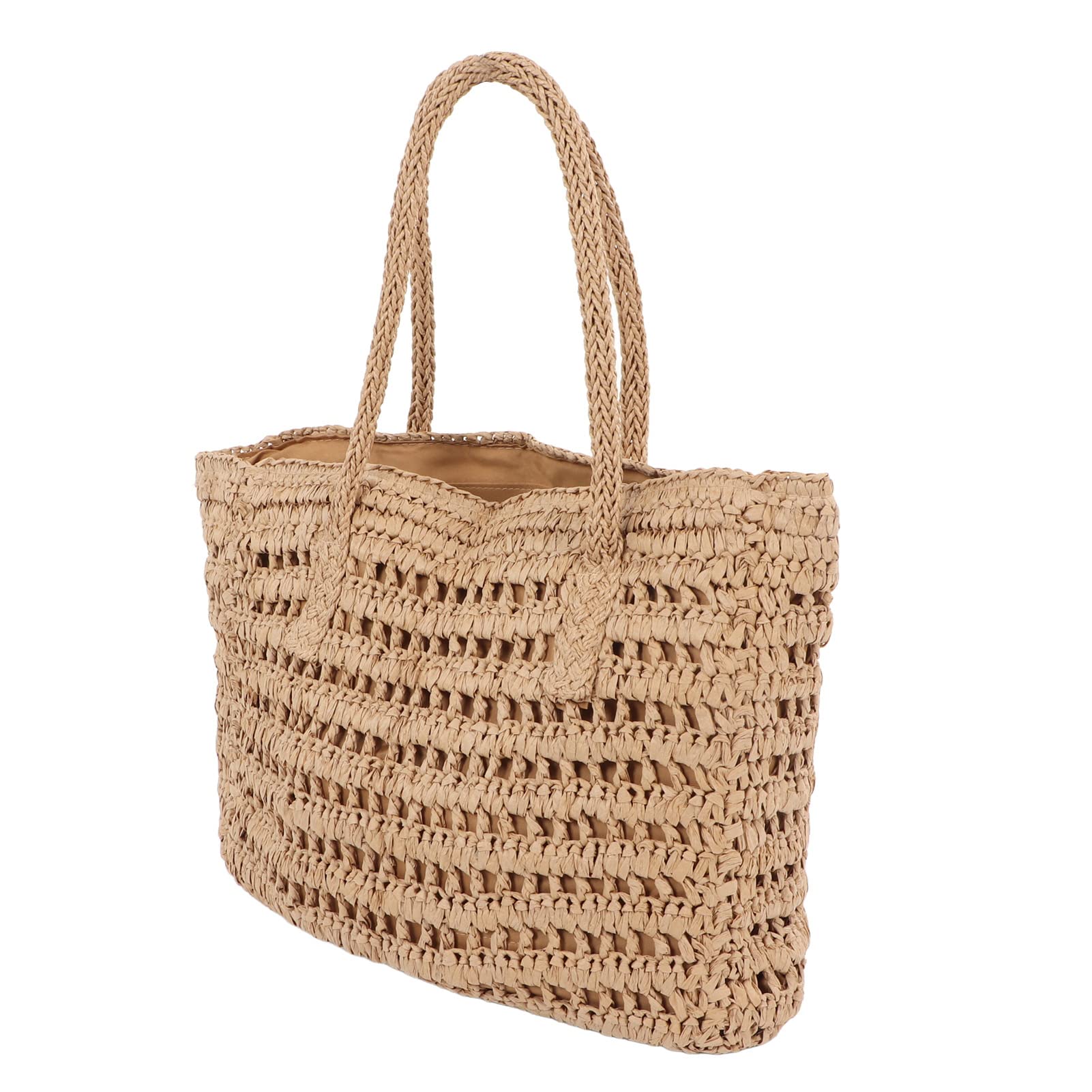 Strandtasche aus Stroh, Vintage-Handtasche aus Stroh, Ausgehöhlte, Gewebte Innentasche mit Reißverschluss für den Urlaub