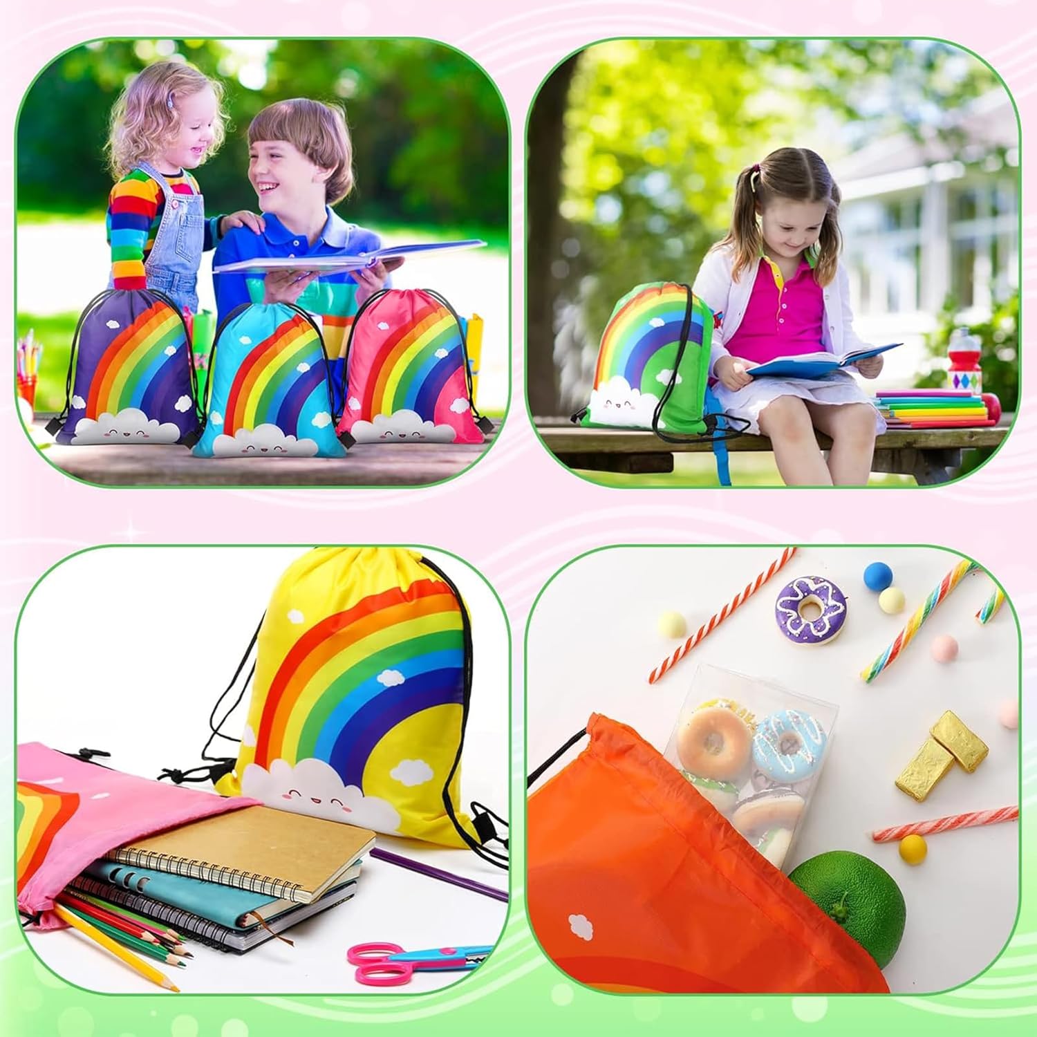 Ferraycle 24 Pcs Rainbow Party Favor Bags Rainbow Birthday Party Supplies Drawstring Bags Goodie Candy Treat Gift Backpack Colorful Decorations for Girls Kids Birthday - Image 7