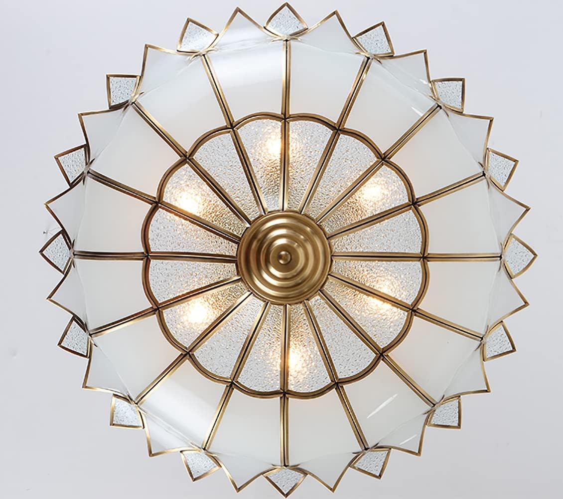 Petal Brass Semi-Flush Mount Ceiling Light, Elegant Frosted Glass Ceiling Light Fixture for Living Room Hall Bedroom, 6 Lights