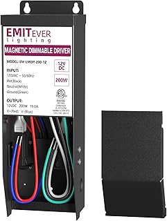 EMITEVER 200W Magnetic Dimmable LED Drvier, 12V Transformer Magnetic Power Supply 120VAC to 12VDC, Compatible with Lutron and Leviton Dimmer, for LED Strip Light,Kitchen,Cabinet,ETL Listed