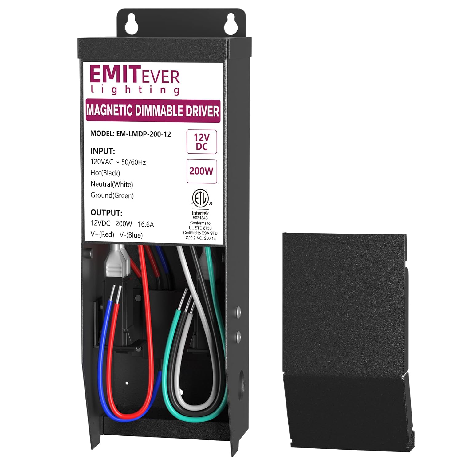 EMITEVER 200W Magnetic Dimmable LED Drvier, 12V Transformer Magnetic Power Supply 120VAC to 12VDC, Compatible with Lutron and Leviton Dimmer, for LED Strip Light,Kitchen,Cabinet,ETL Listed