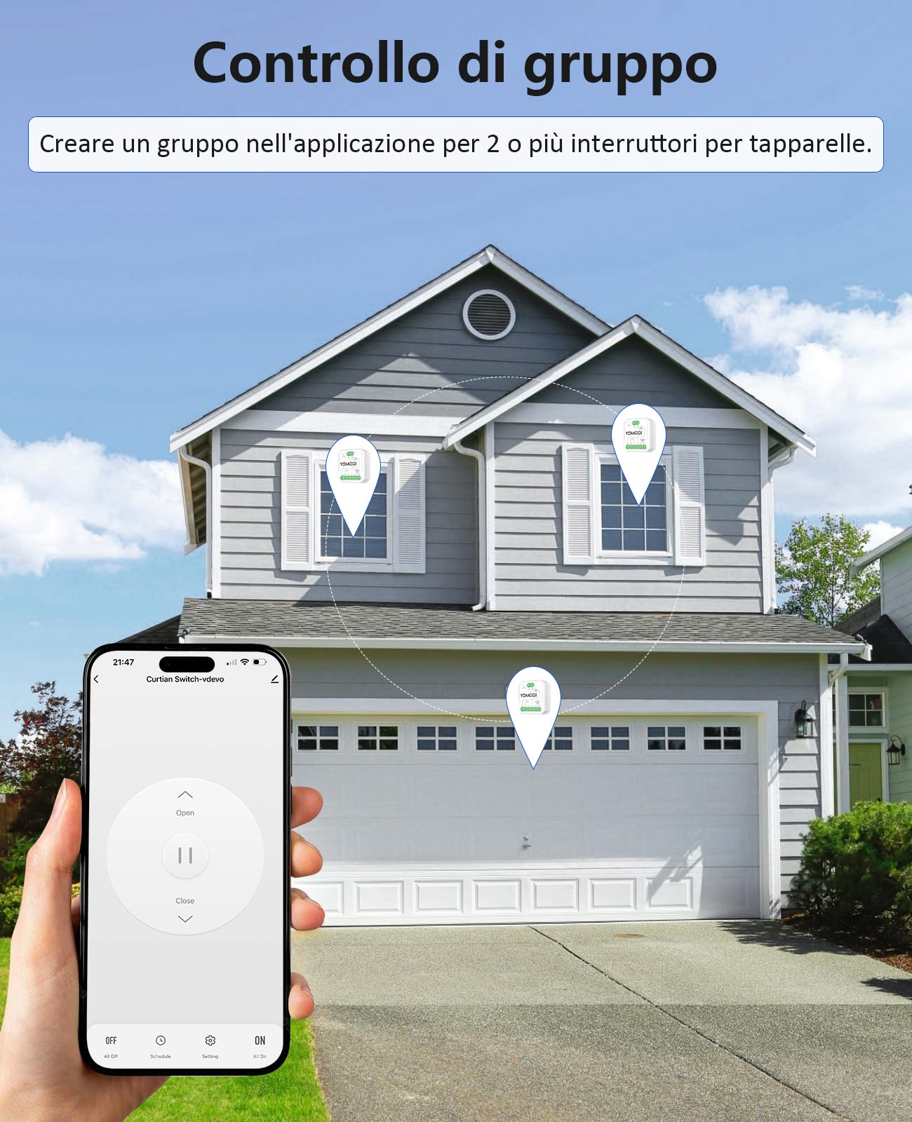 YOMOGI Modulo Tapparella WiFi con Telecomando RF Connesso, Interruttore Intelligente per Tende e Persiane, Compatibile con Alexa e Google Home, Controllo Remoto, Comando Vocale, Timer (4 Pack)