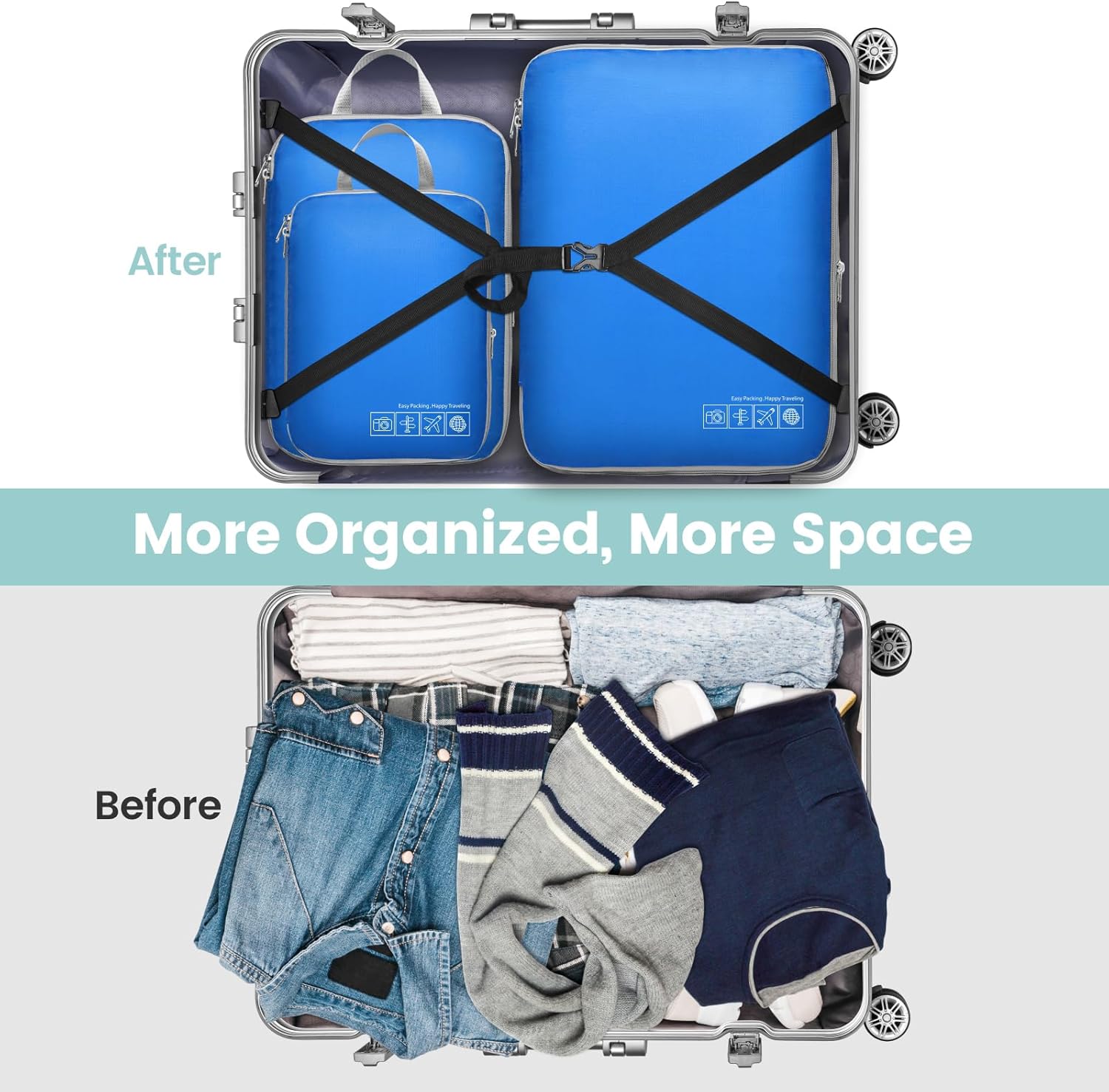 Cambond Compression Packing Cubes for Travel - Lightweight Expandable Travel Bags Luggage Organizers Travel Essentials Compression Cubes for Travel Space Saver for Carry on Suitcases Organizer