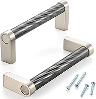 Vista 60 de Paquete de 5 tiradores de gabinete de 3–3/4 pulgadas estriado en negro y oro, manijas de gabinete mate en negro y oro cepillado AP1311, herrajes