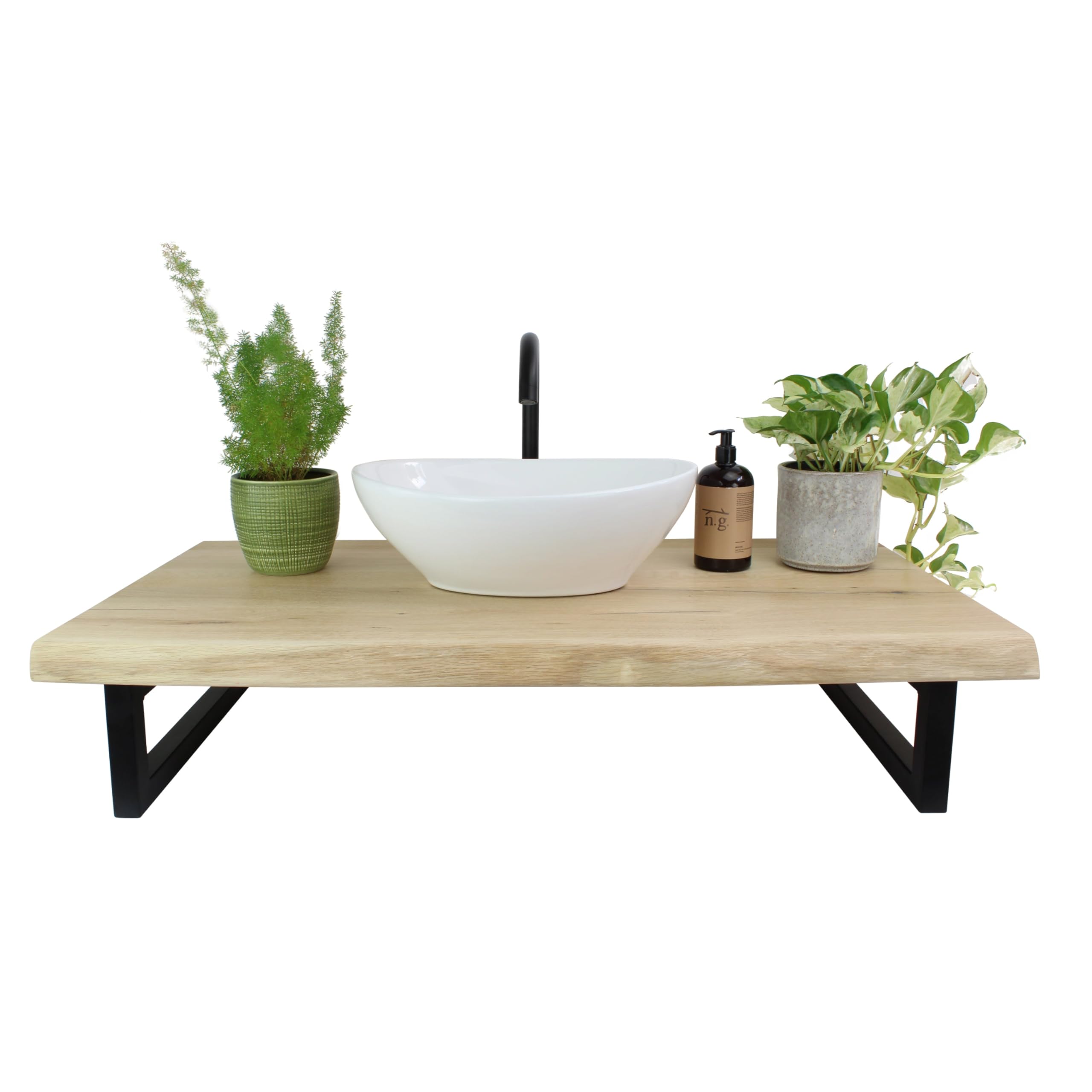 Natural Goods Berlin 1x Lavabo Oak, Madera Maciza de Roble, Lavabo sobre encimera para baño, tablón de Madera auténtica, Borde Natural, Montaje en Pared, Bricolaje (100 x 50cm)