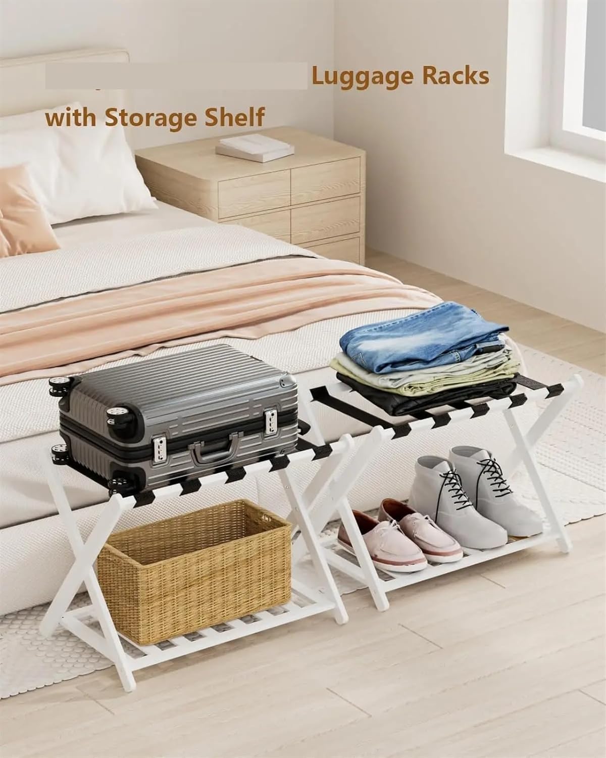 Luggage Rack Luggage Rack, Folding Luggage Rack for Guest Room,Suitcase Stand with Unique Magnetic Locking, Luggage Stand for Home,Travel