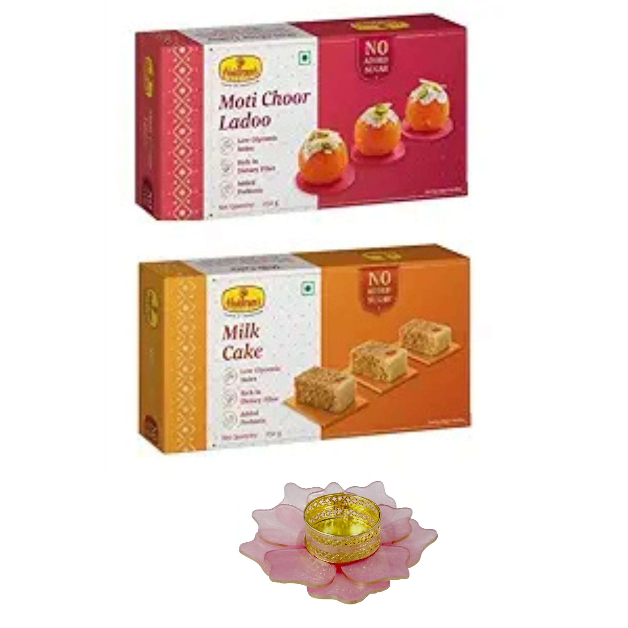 Haldirams Nagpur Sugar Free Motichoor Laddu (250 gm),Sugar Free Milk Cake (250 gm) with Lotus Medium Diya + Free Diwali Greeting (B0CJRT8KBL) Amazon Price History, Amazon Price Tracker