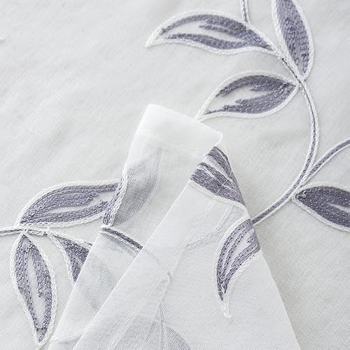 Miniatura 6 de TERLYTEX Cortinas con patrón de hojas de 84 pulgadas de largo, cortinas bordadas transparentes con hojas para sala de estar, paneles de cortina de
