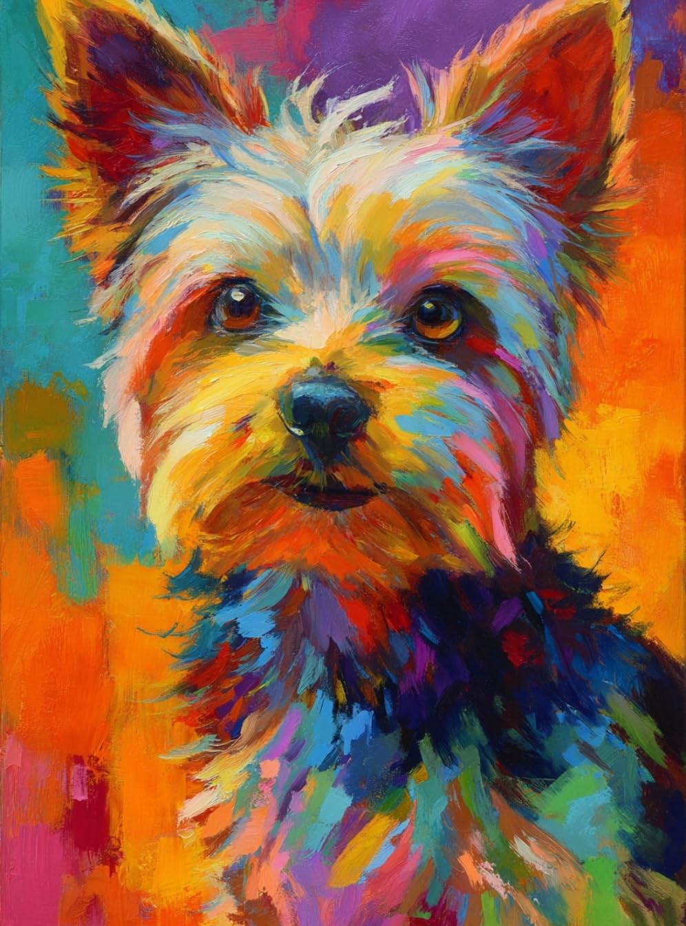 WANGWANGMIAO Paint by Number for Adults Colorful Yorkshire Terrier,Painting by Numbers Kits for Beginners,Colorful Oil Paints Craft Art for Home Wall Decor Gift 20X16Inch，with Frame