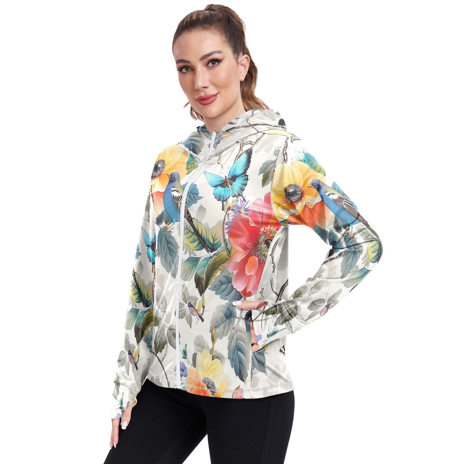 Kigai Flower Women's UPF 50+ Sun Protection Hoodie Jacket with Pocket Zip Long Sleeve Sun Shirt for Gardening Hiking Outdoor