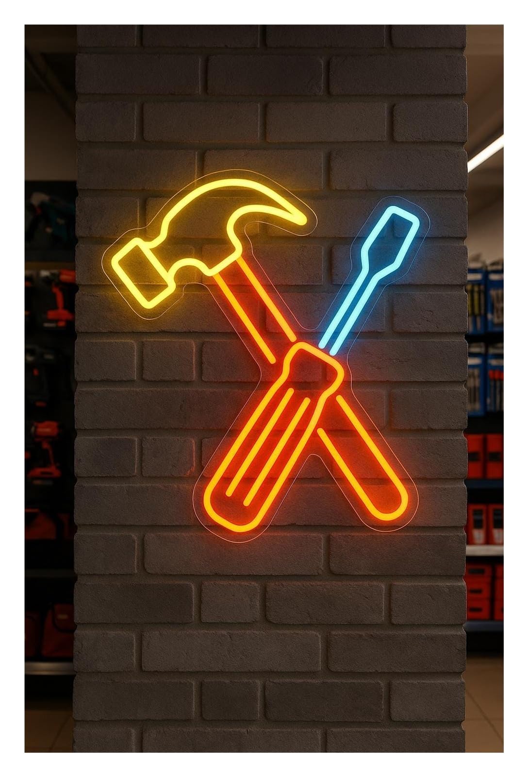 Shouxi C Sign Lamp Neon Auto Repair Shop Decor Hammer And Screwdriver For Gameroom Bedroom Party Livingroom Wall 48Cm