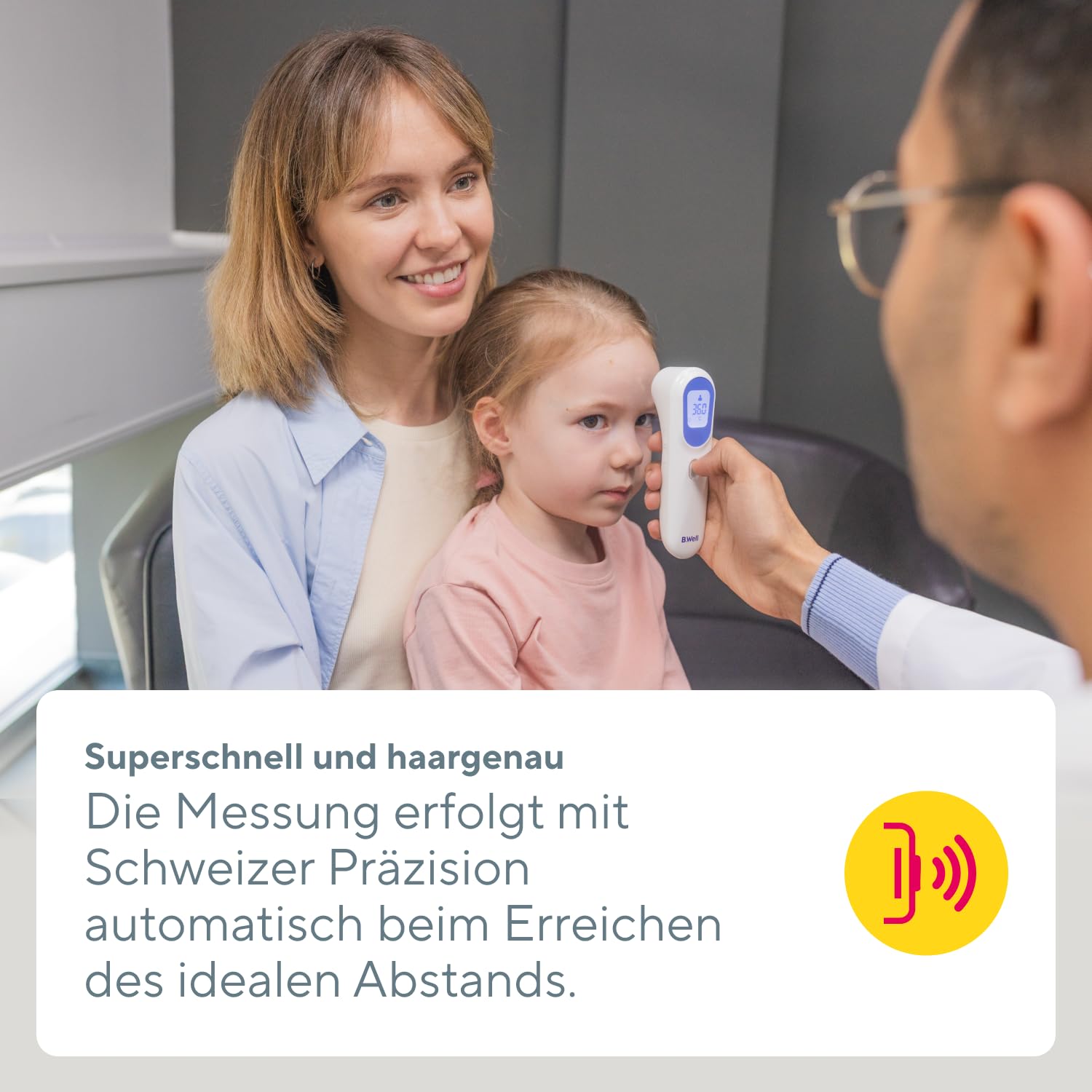 B.Well Swiss Kontaktloses Infrarot-Thermometer TH-7000, 3in1-Temperaturmessgerät für den Körper, Wasser, Luft und Oberflächen von 0-100 °C, Mit Abstandssensor und Nachtmodus, Schweizer Qualität