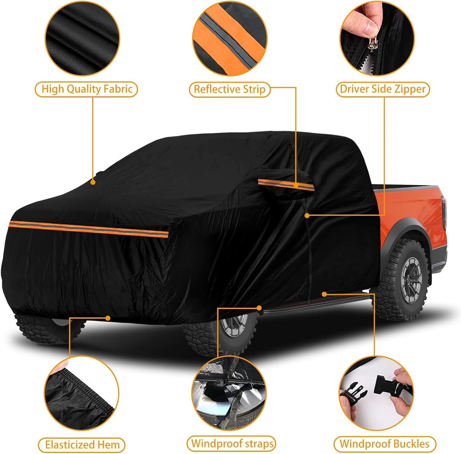 Cab Car Cover for Mid Size Truck Crew Cab, Sunshade Roof Protector Compatible with Toyota Tacoma, Ford Ranger, Chevy Colorado, GMC Canyon, Nissan Frontier, Honda Ridgeline, Full Cover